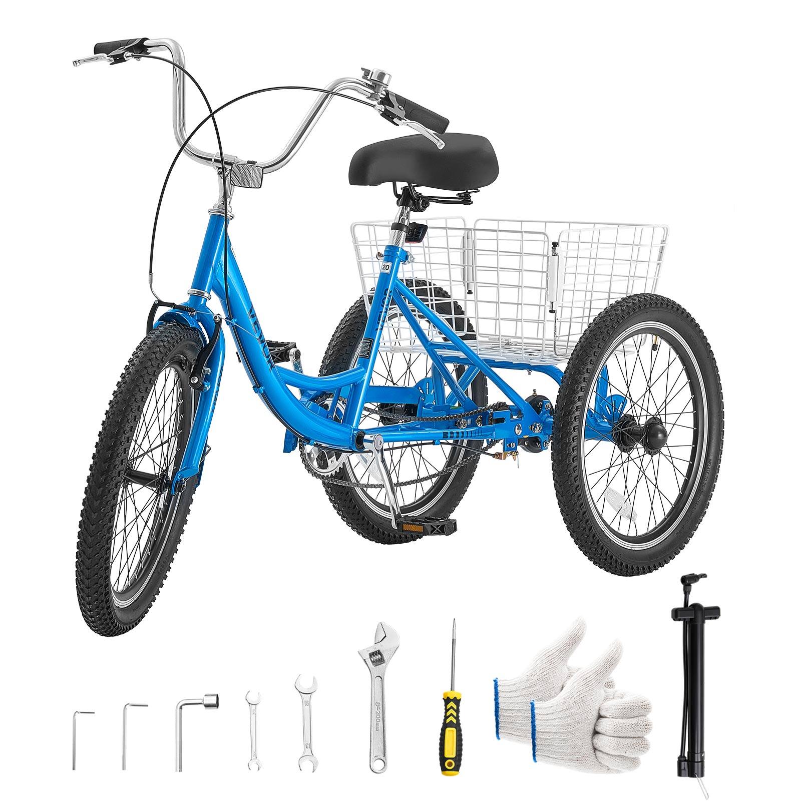 Alt View 5. VEVOR - Adult Tricycle 20 inch Trike for Adult 3 Wheel Cruiser Bike, with Cargo Basket, Adjustable Seat, and Double-Wall Wheel - Blue.