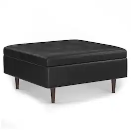 Simpli Home - Shay Mid Century Large Square Coffee Table Storage Ottoman - Distressed Black