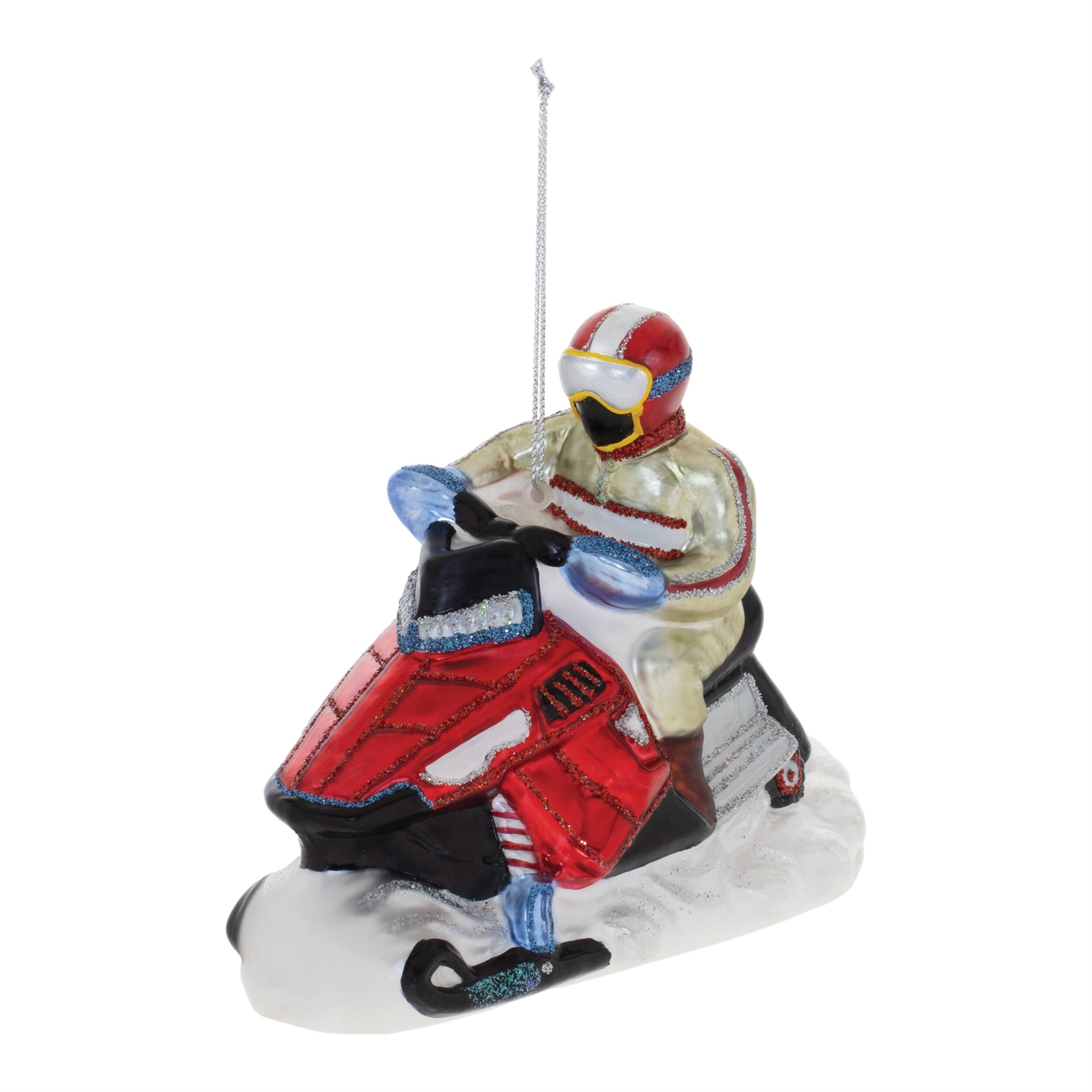 Angle. BreeBe - Snowmobile Ornament (Set of 6) - Gold, Red, White, Black.