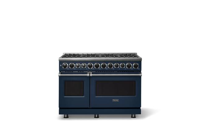 Front. Viking - 48 in. Wide 8 Burner 7-Series Dual Fuel Self-Clean Range -LP - Slate Blue.