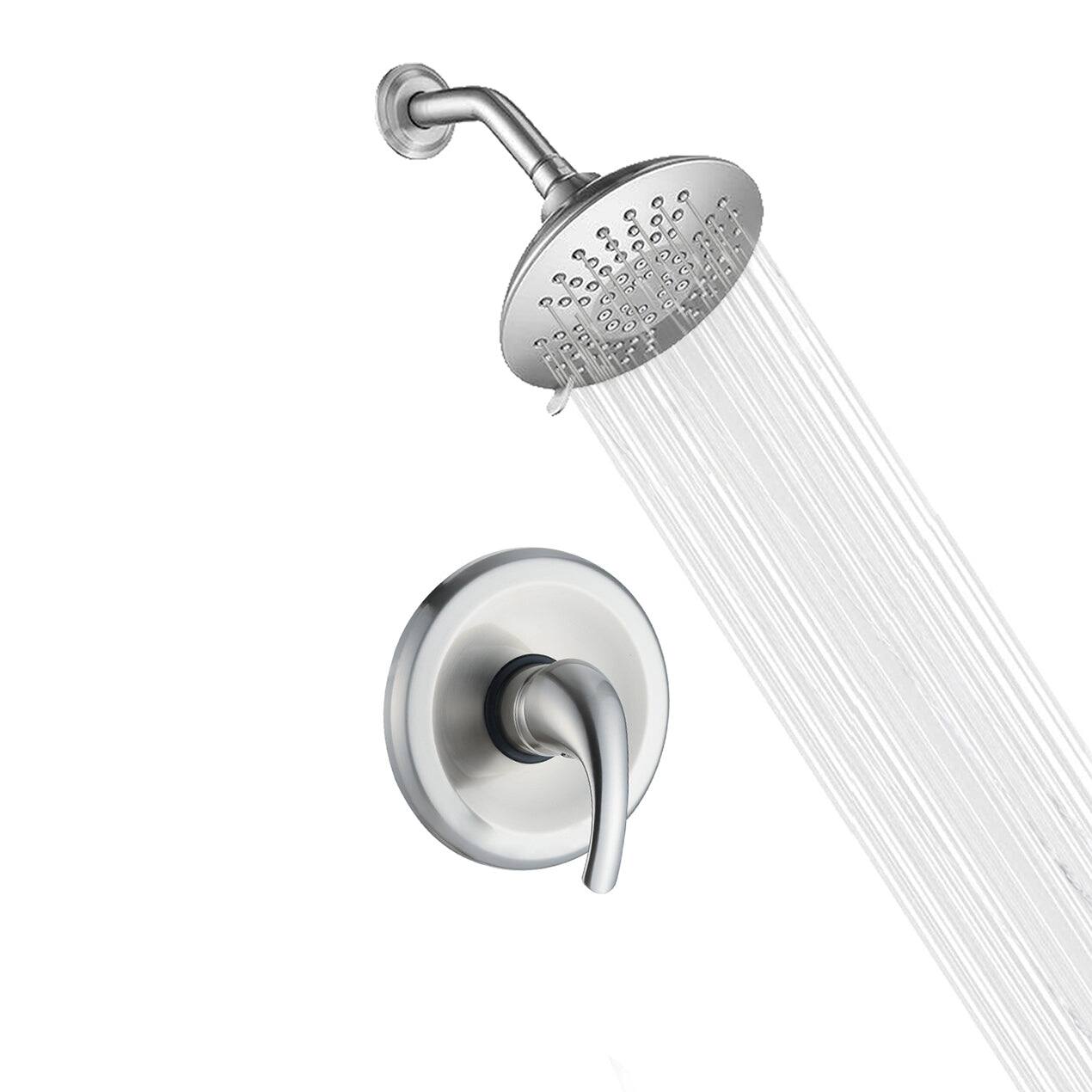 Alt View 6. Boyel Living - 5 Spray Patterns 2.2 GPM 6 Inch Wall Mount Fixed Shower Head with Handle Trim and Valve in Brushed Nickel - Brushed Nickel.