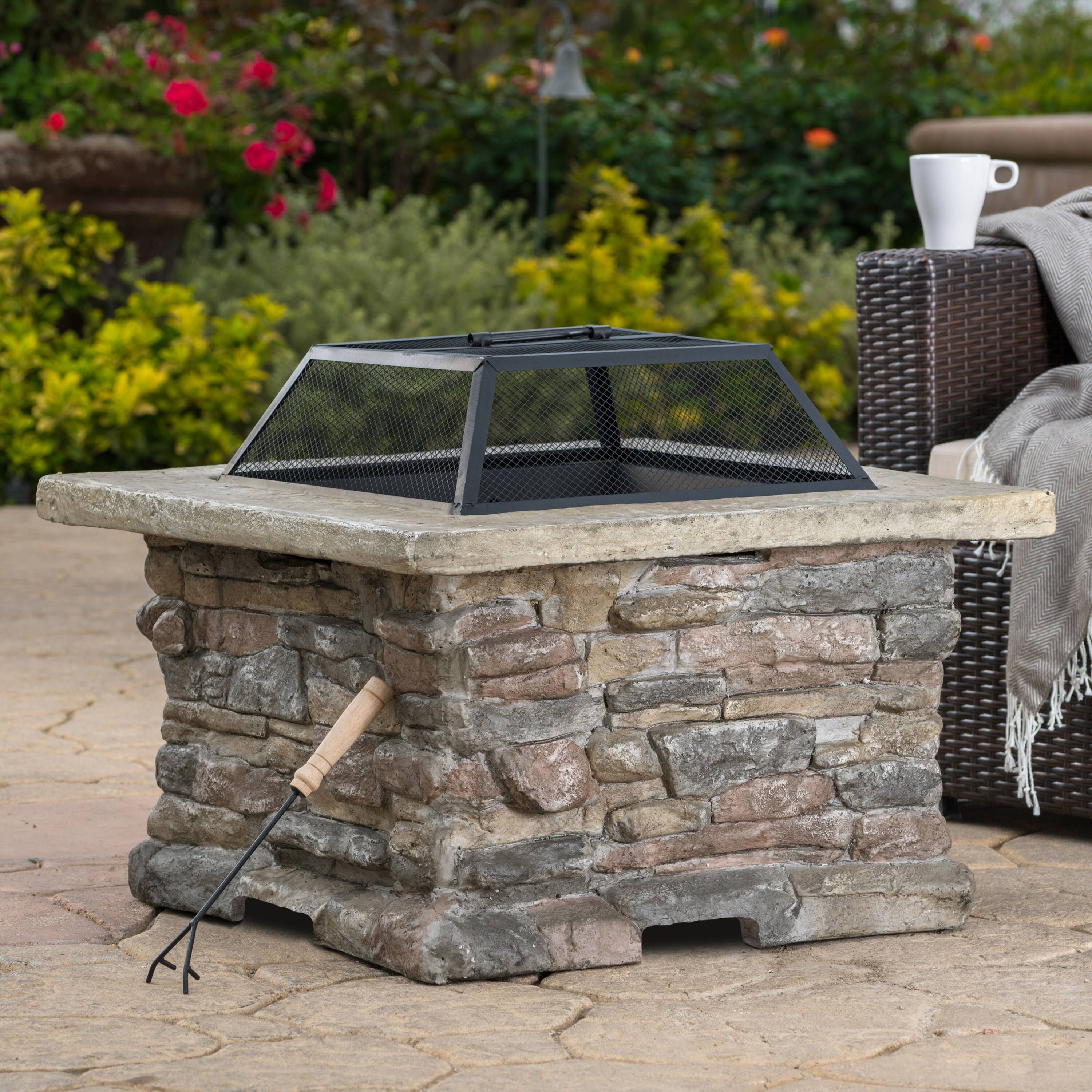 Back. Mondawe - 28" MGO Wood Burning Outdoor Fire Pit with Lid - Gray.