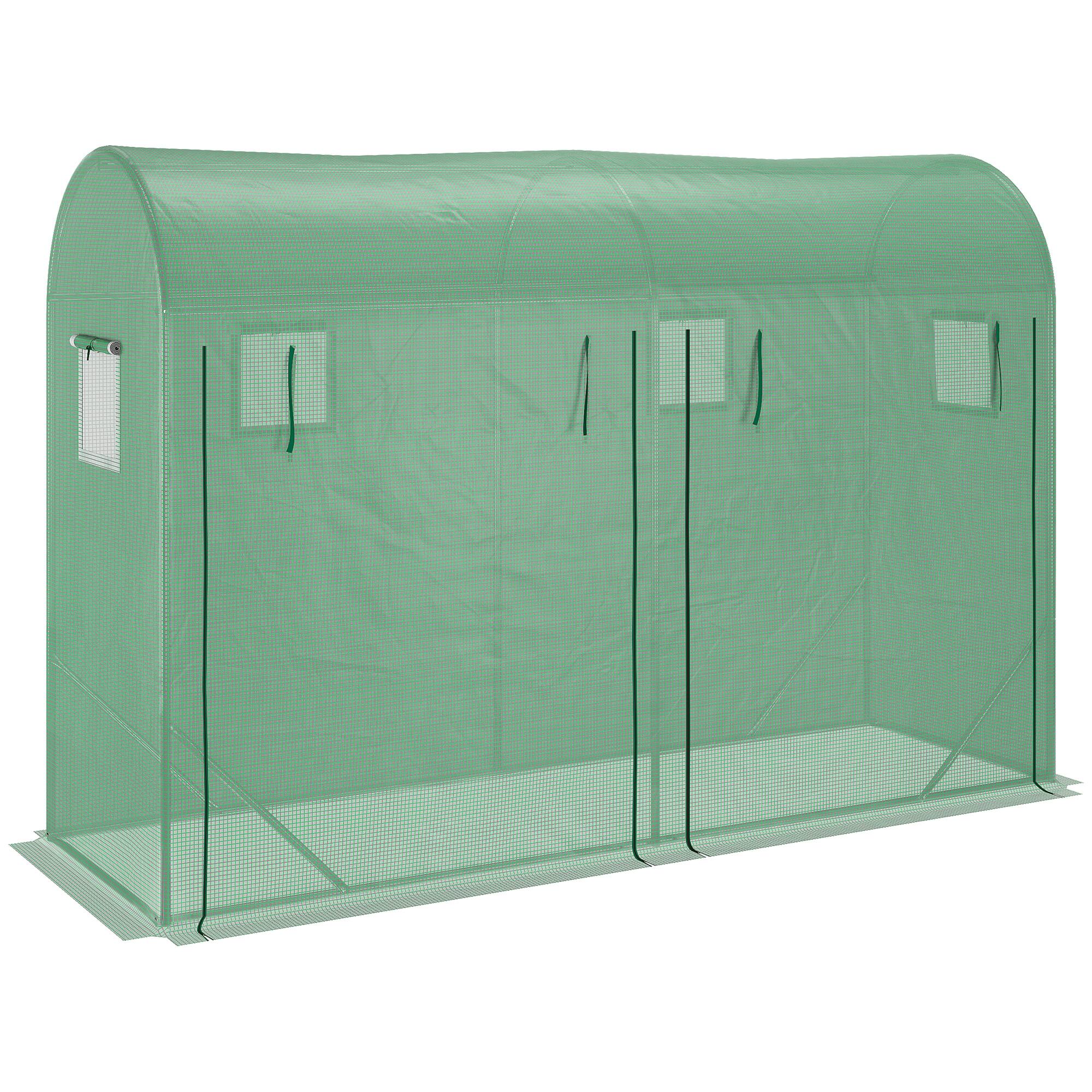 Front. Outsunny - x 3' x 7' Walk-in Lean-to Greenhouse, Steel, 4 Zipper Roll-up Windows & 2 Doors.