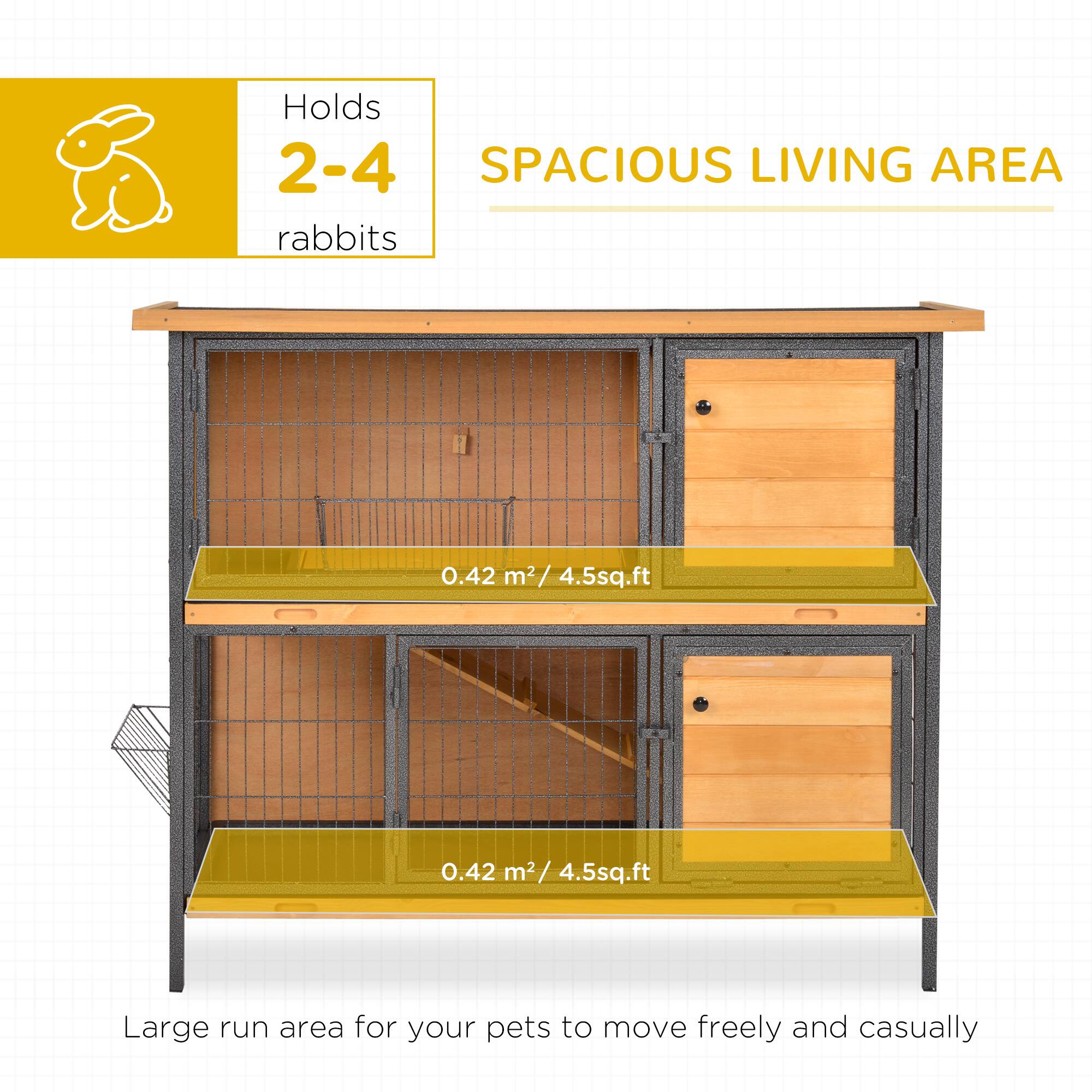 Holds 2-4 rabbits

SPACIOUS LIVING AREA

0.42 m² / 4.5 sq.ft

Large run area for your pets to move freely and casually