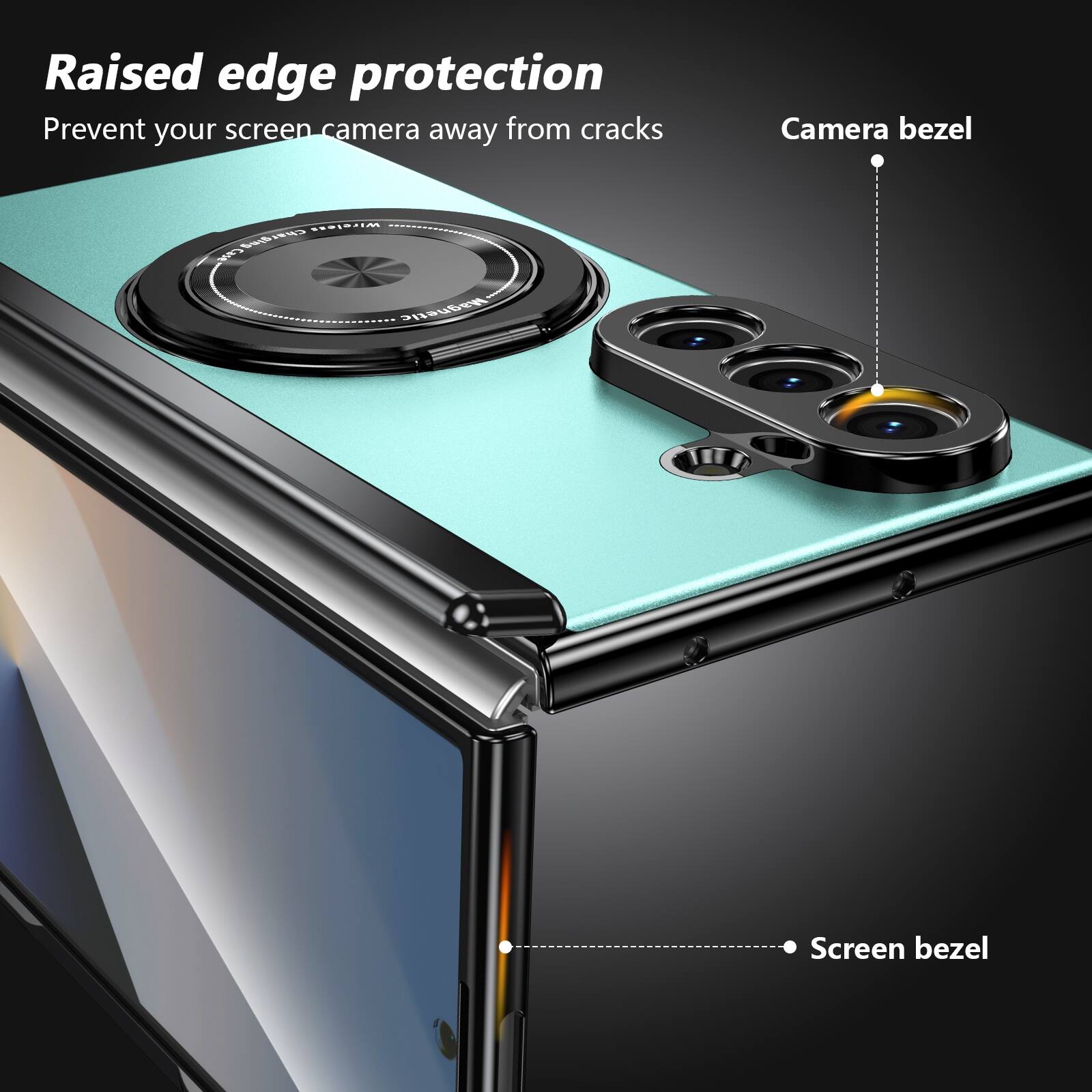 Raised edge protection  
Prevent your screen camera away from cracks  
Camera bezel  
Screen bezel