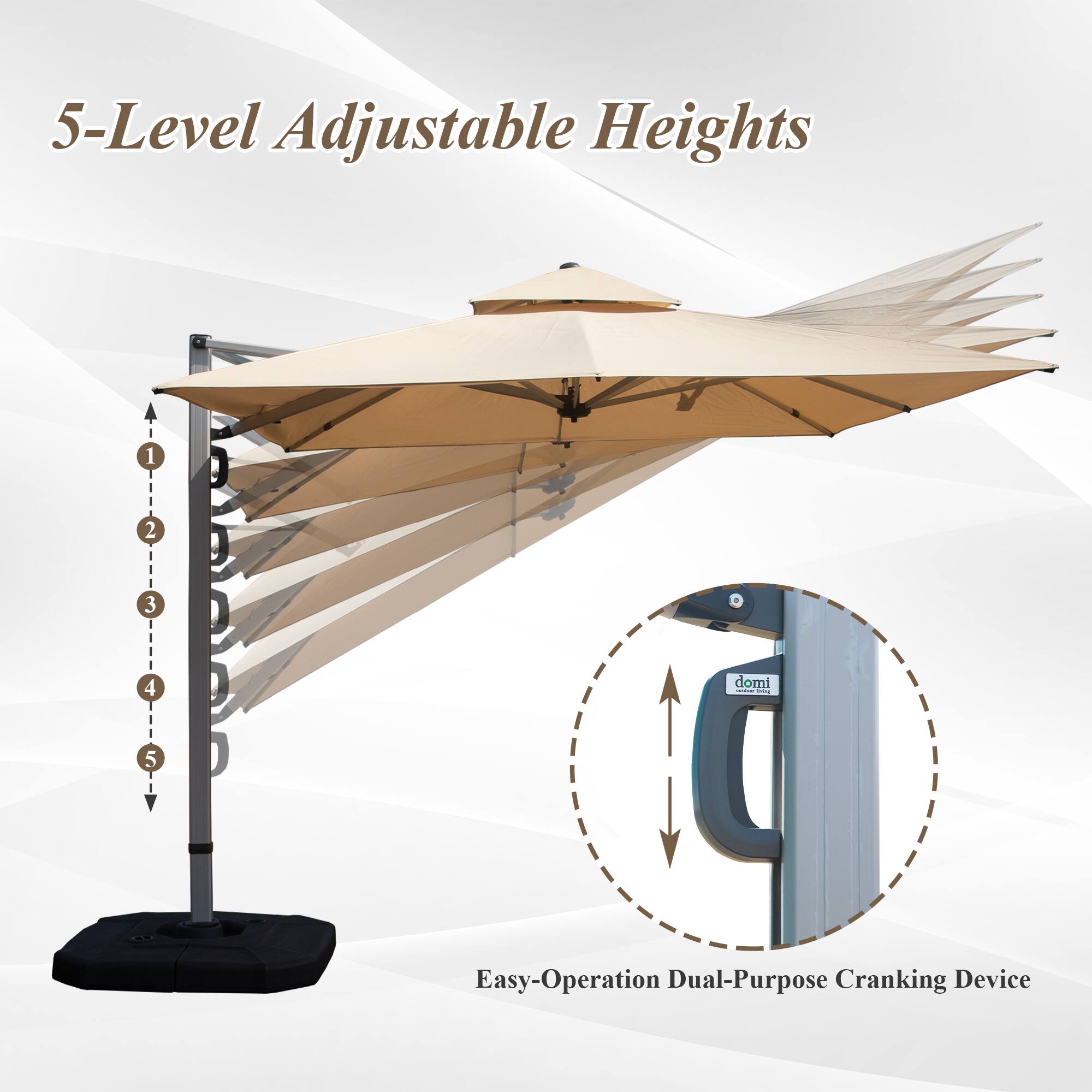 5-Level Adjustable Heights

Easy-Operation Dual-Purpose Cranking Device