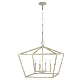 Jonathan Y - Gatsby 23" 4-Light Adjustable Iron Rustic Glam LED Pendant, Antiqued - White