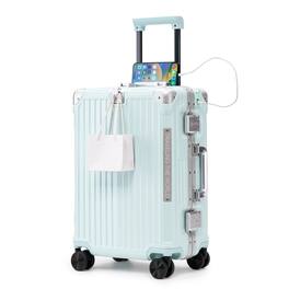 Z-Edge - 20" Carry On Luggage with Aluminum Frame, Hard Shell Suitcase with Spinner Wheels, USB Charging Port, Cup Holder, Hooks - Blue