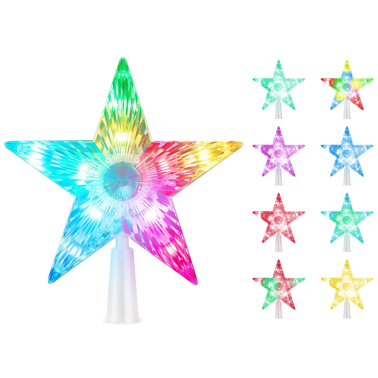 Front. MOVSSOU - 7.8" Christmas Tree Topper Star Tree Topper Lights Fairy Light RGB Night Tree Topper Remote Control Color Changing - white.