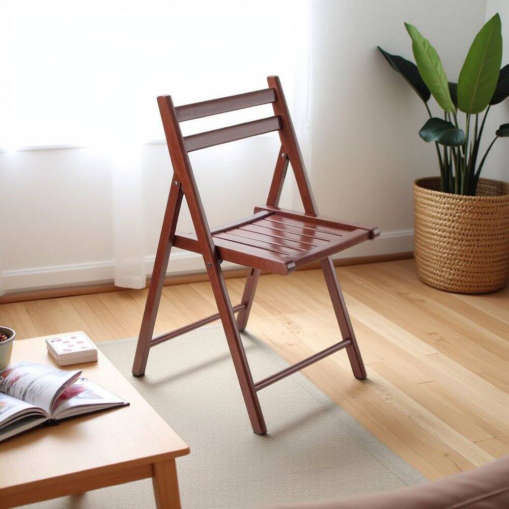 Alt View 1. FurniFact - Walnut Folding Chair Set – 4-Pack Folding Wood Chairs for Easy Storage - Walnut.
