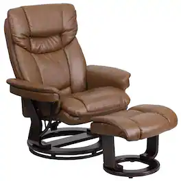 Emma + Oliver - Multi-Position Recliner & Curved Ottoman with Swivel Wood Base - Palimino