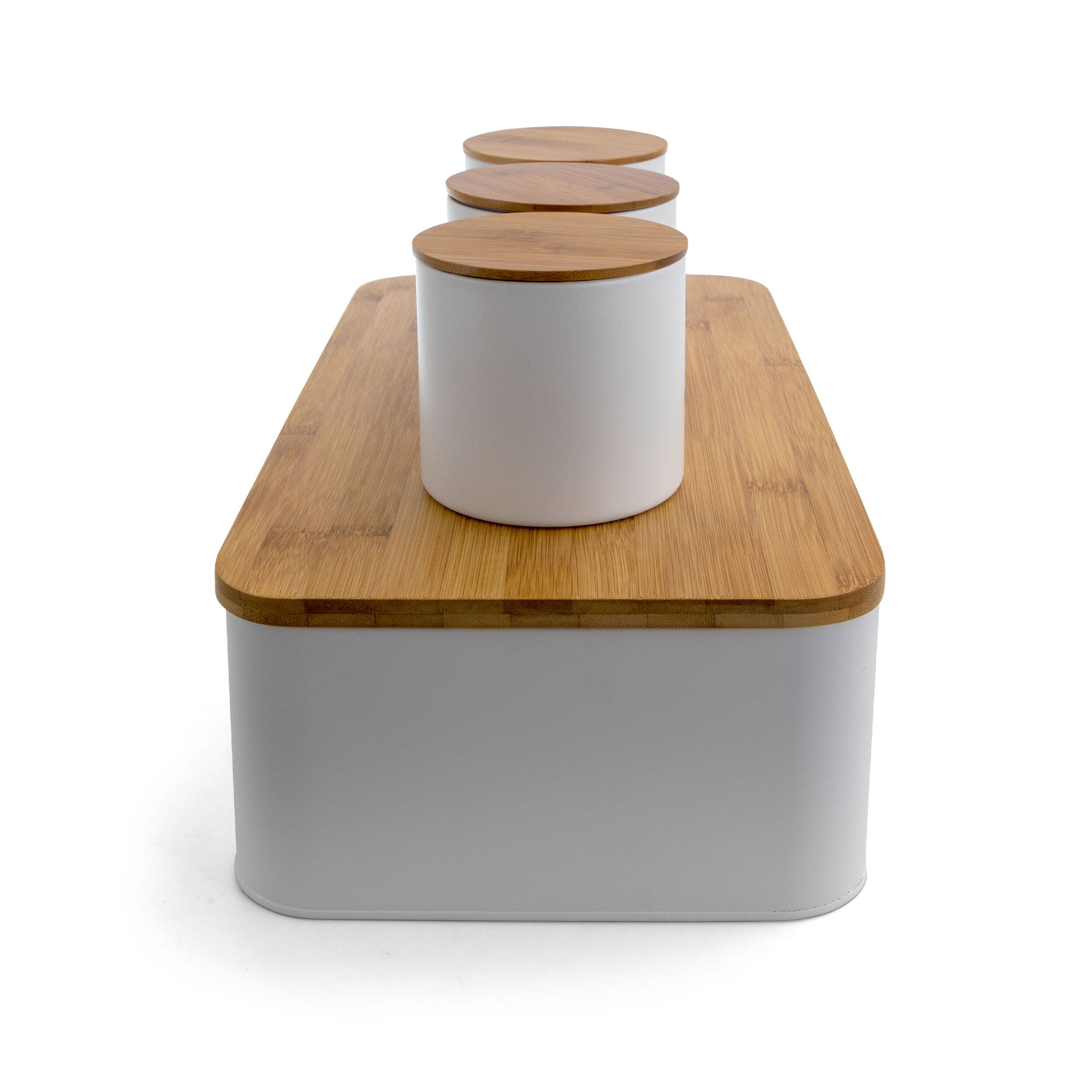 Alt View 8. MegaChef - MegaChef Kitchen Food Storage and Organization 4 Piece Canister Set in White - White and Brown.