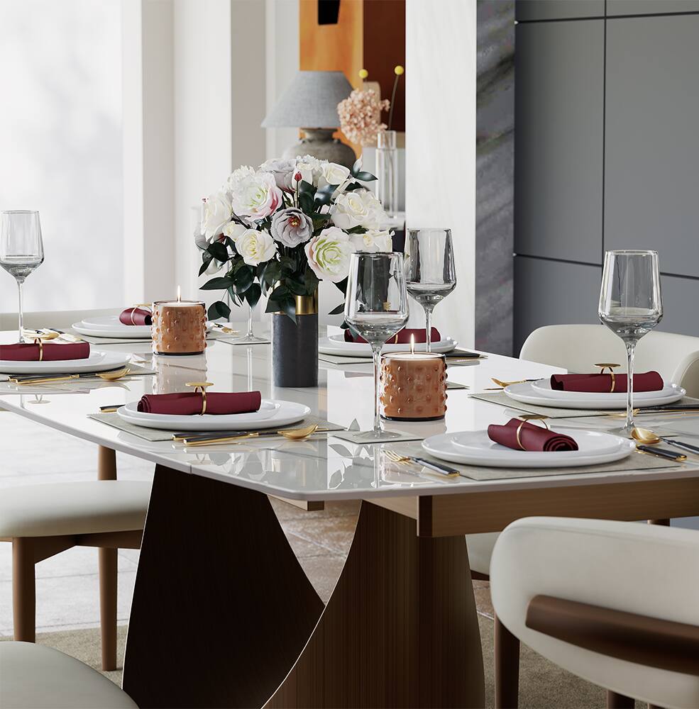 Alt View 8. POVISON - 55"-79"Extendable Modern White Dining Table for 6-10,Rectangular Glossy Sintered Stone Tabletop,Bronze Carbon Steel Leg - Glossy White Sintered Stone with Bronze.