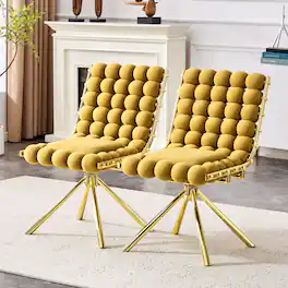 Loheer - Yellow Dining Chairs Set of 2, Velvet Bubble Tufted Accent Chairs with Gold Legs, 1.63 ft, Dining Room Kitchen - Gold,Yellow