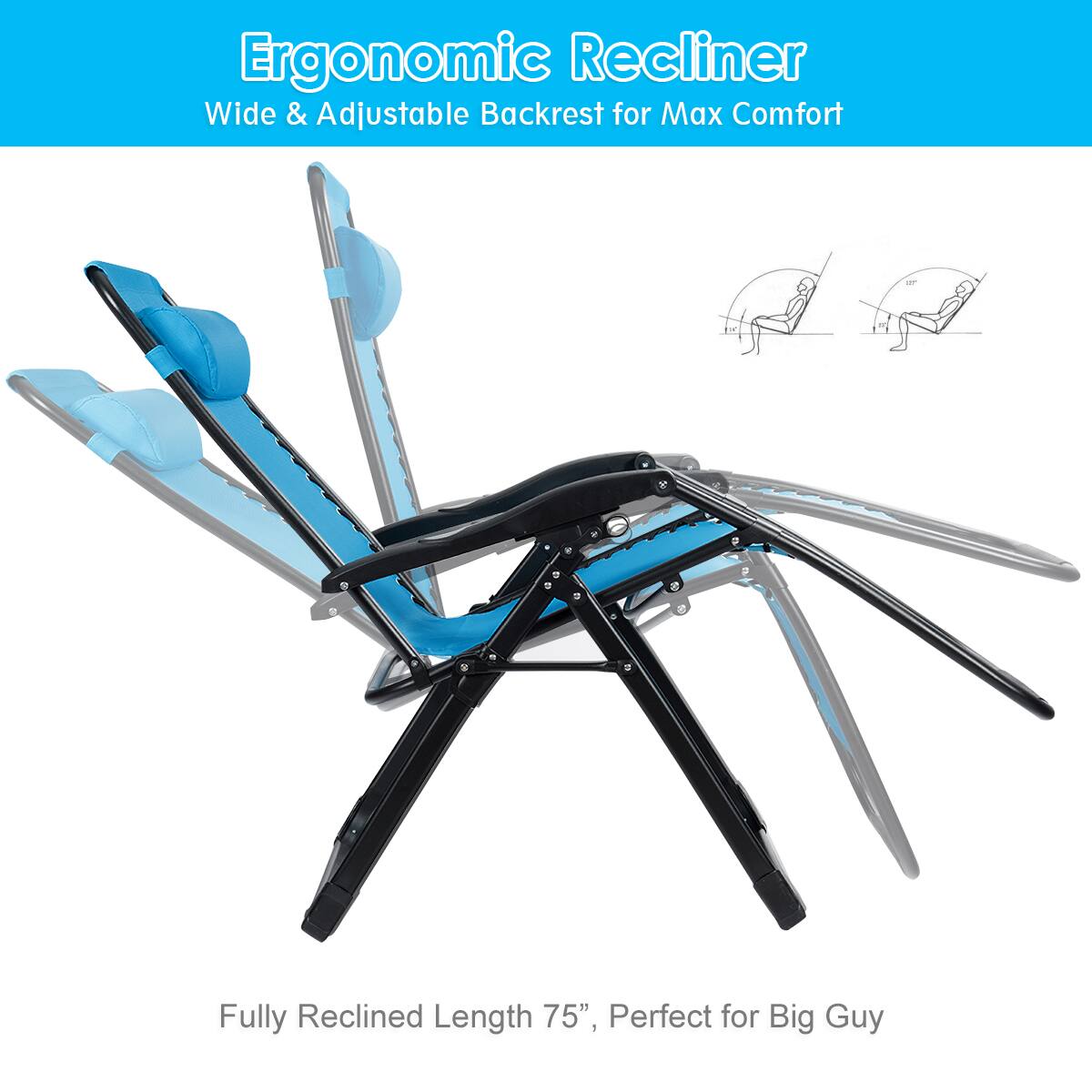 Ergonomic Recliner
Wide & Adjustable Backrest for Max Comfort
Fully Reclined Length 75", Perfect for Big Guy