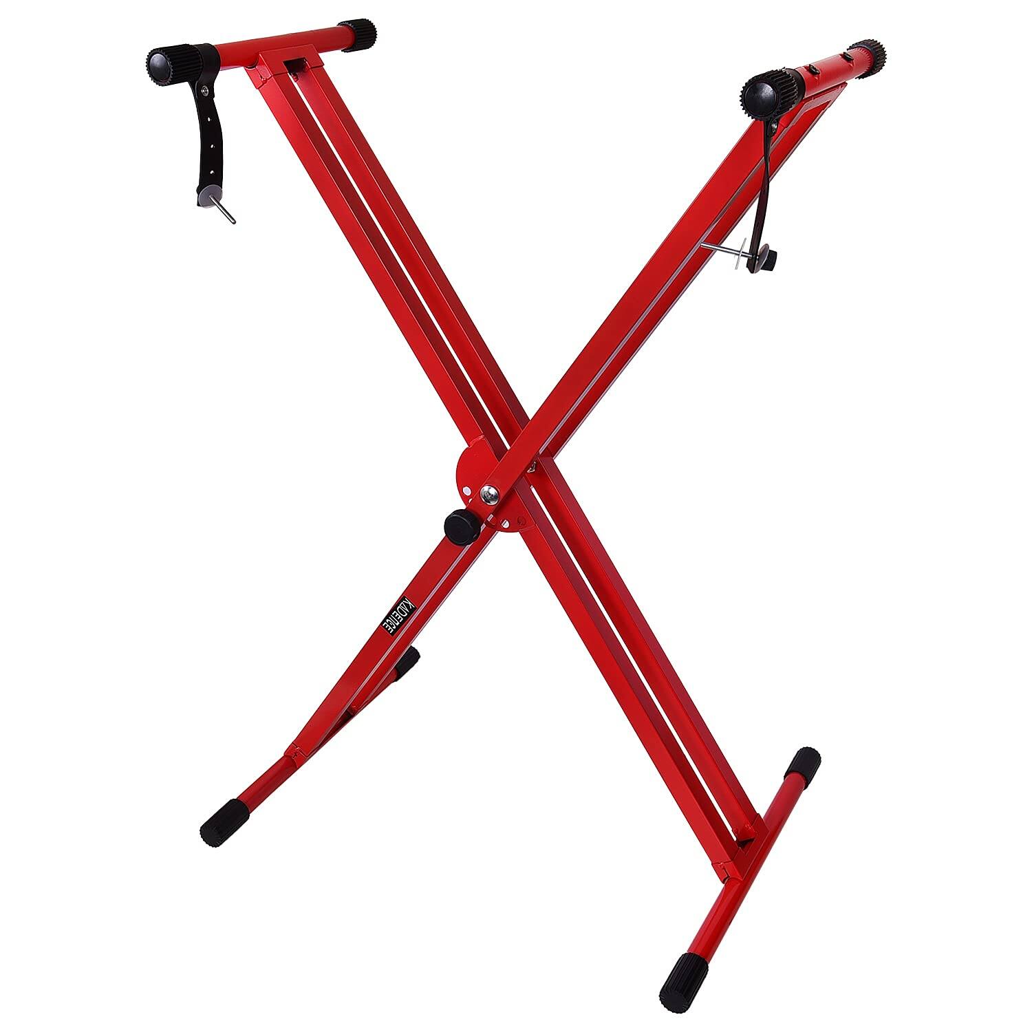 Front. MAGICAL RUBS - Heavy-duty Piano Stand - Nk13-3kg Dual Braced Locking Straps Red KEYBOARD PIANO STAND The adjustable keyboard stand - Red.