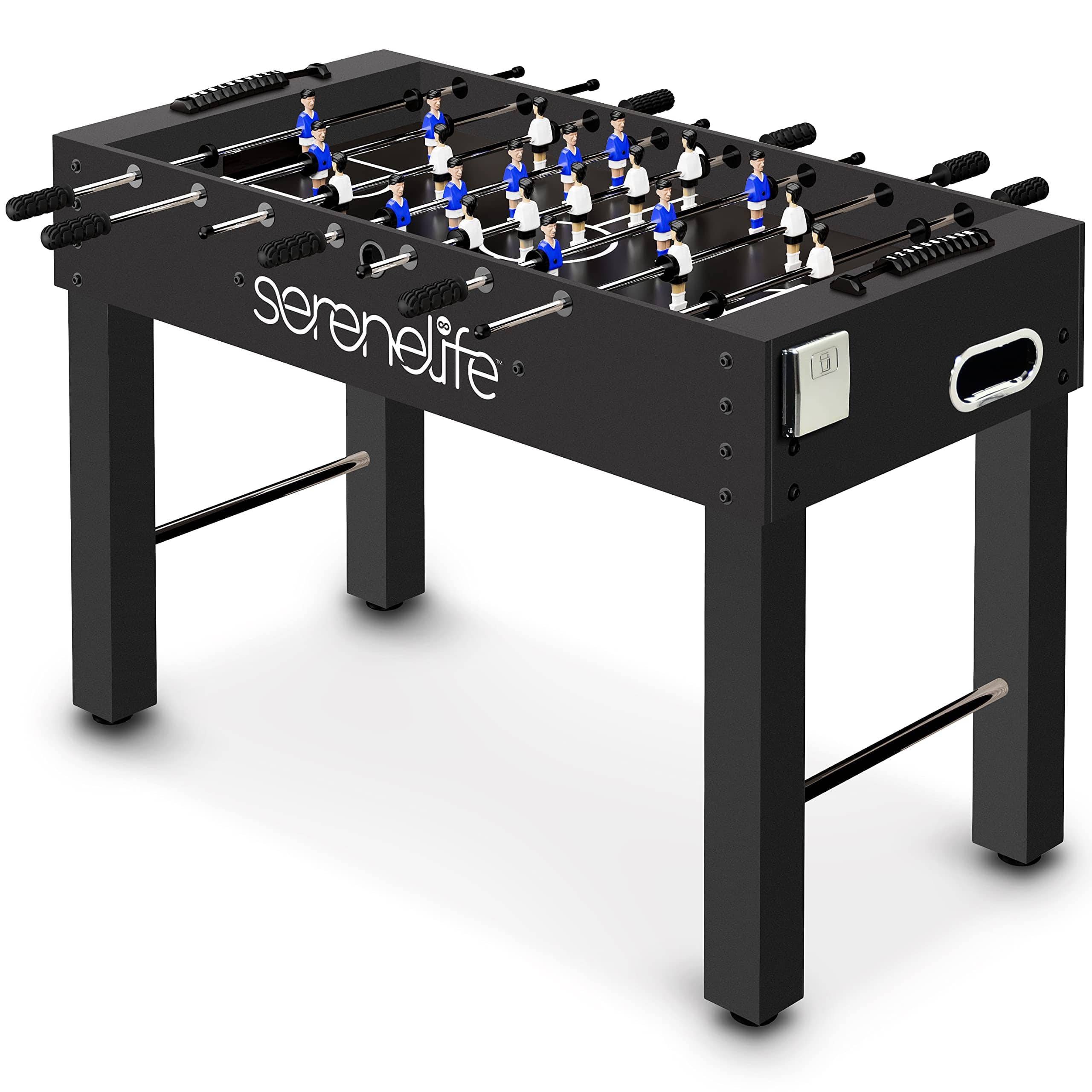 SereneLife - SLFSBLT75BK 48in Competition Foosball Table, Arcade Game Room with 2 Balls, Cup Holders - Black