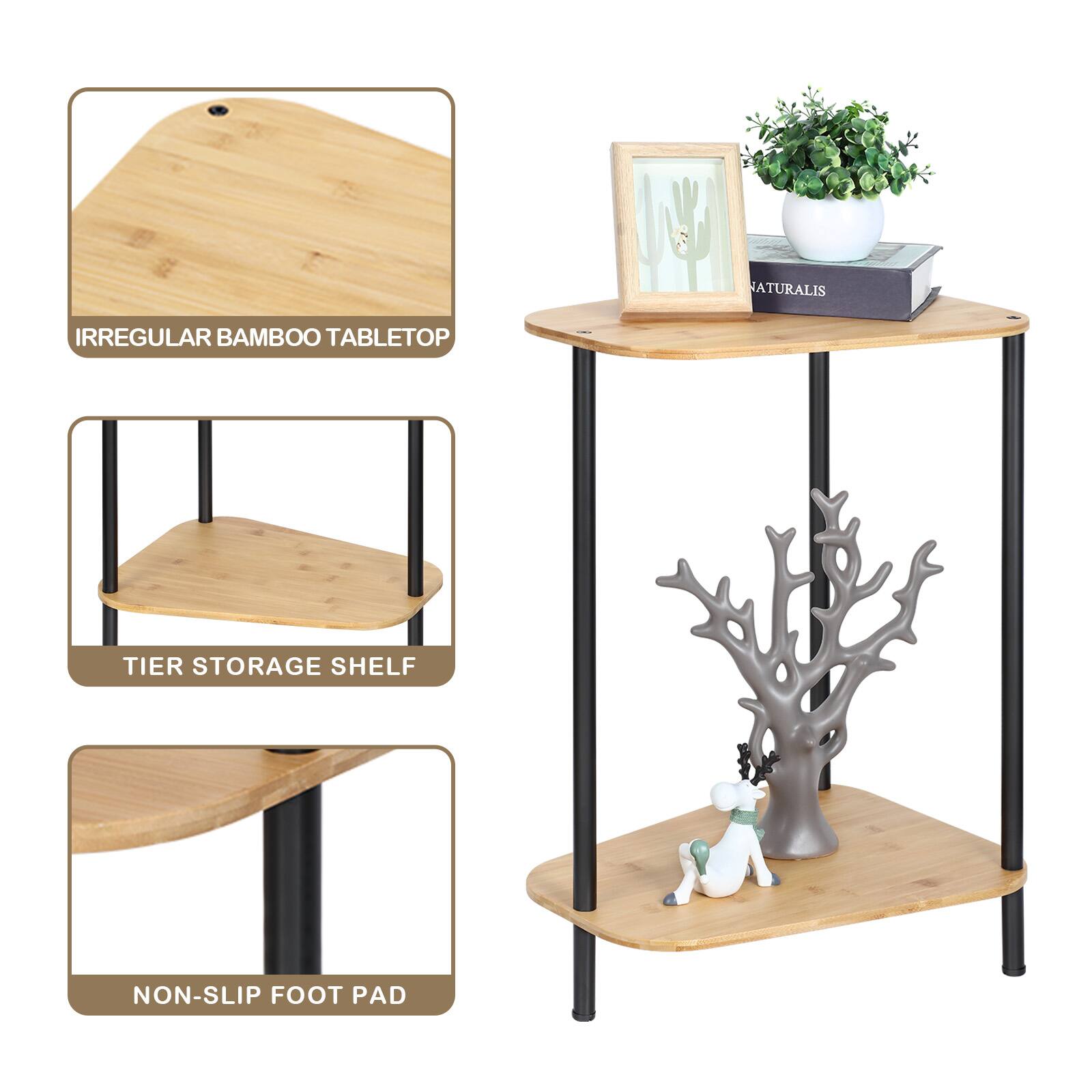 NATURALIS IRREGULAR BAMBOO TABLETOP TIER STORAGE SHELF NON-SLIP FOOT PAD