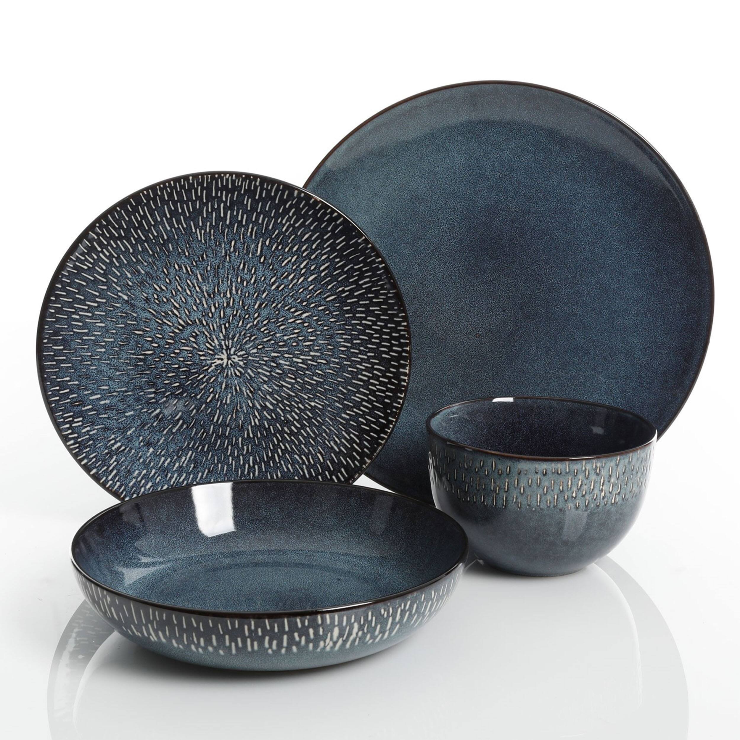 Alt View 2. Gibson - Gibson Elite Matisse 16 Piece Double Bowl Dinnerware Set, Cobalt - Blue.