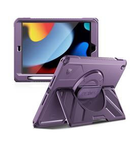 Dexnor - for iPad 9th/8th/7th Gen Rugged Case with 360° Rotating Hand Strap, Pencil Holder Shockproof Full-Body Bumper Cover - Phantom Purple