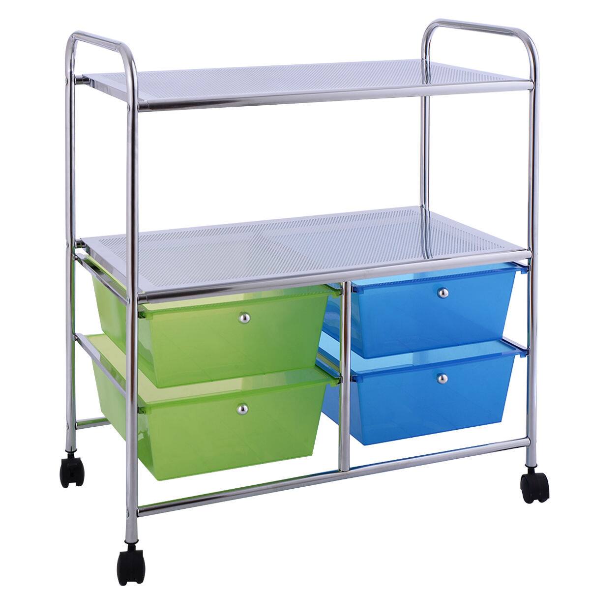 Alt View 1. Gymax - Gymax Rolling Storage Cart Metal Rack Shelf 4 Drawers Home Office Furniture - Green + Blue.