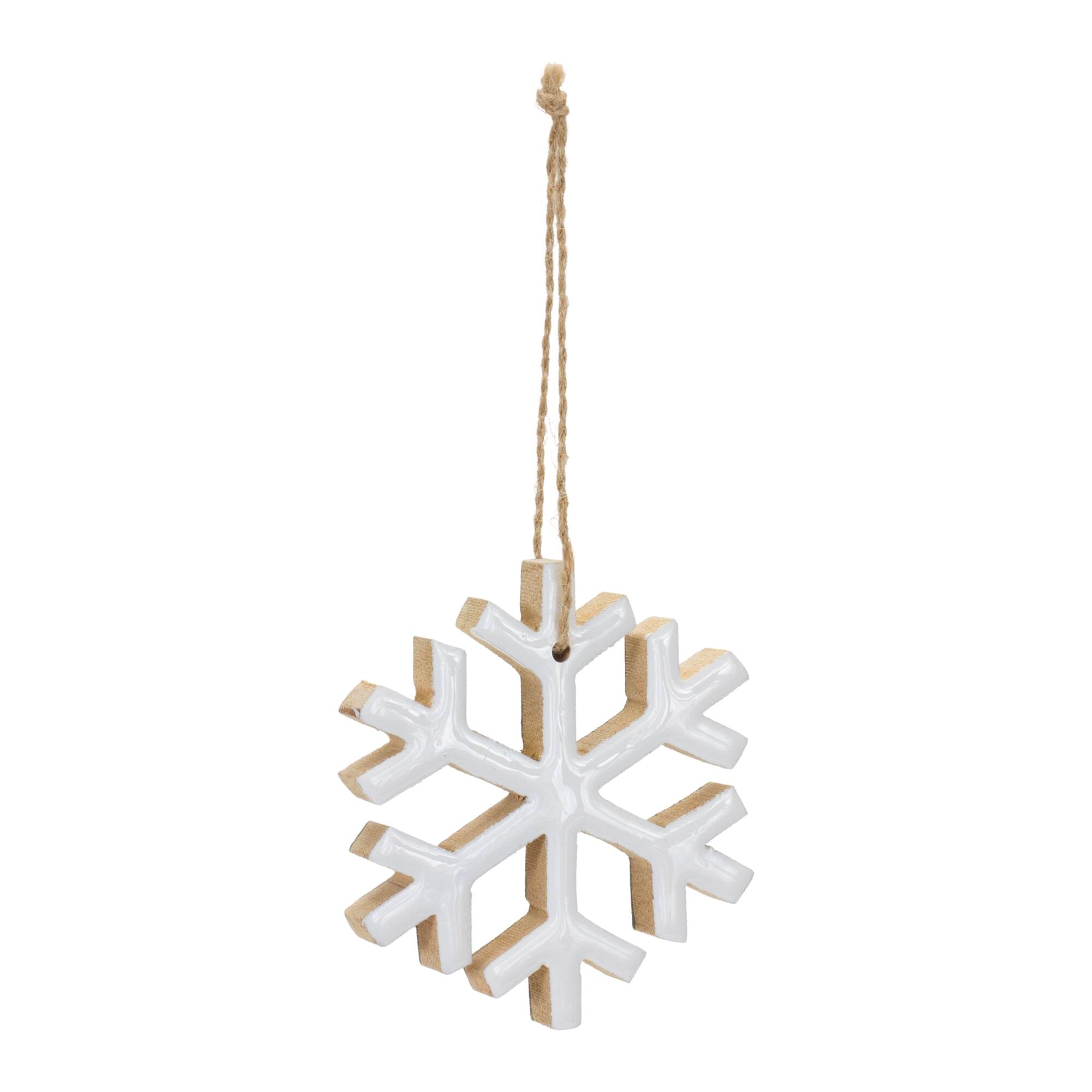 Angle. BreeBe - Wood Snowflake Ornament (Set of 12) - White.