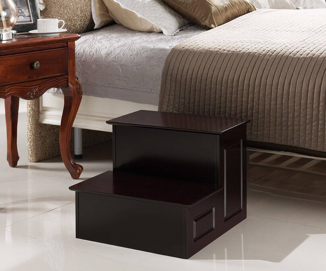 Front. Kings Brand Furniture - Kings Brand Furniture Courtney Wood Bedroom Step Stool – 2-Step Design for Kids, Adults & Home Storage - Cherry.