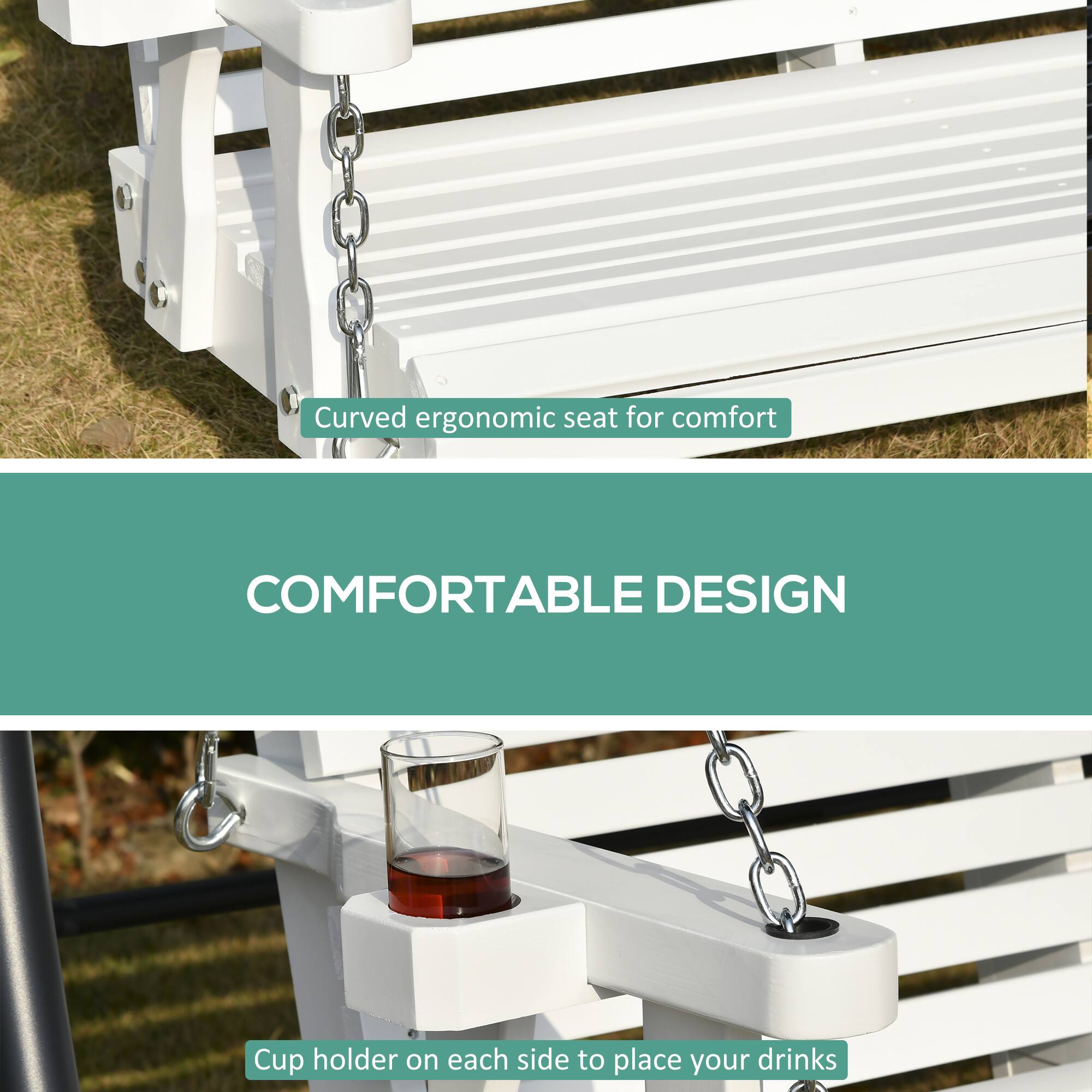 Curved ergonomic seat for comfort, COMFORTABLE DESIGN, Cup holder on each side to place your drinks.