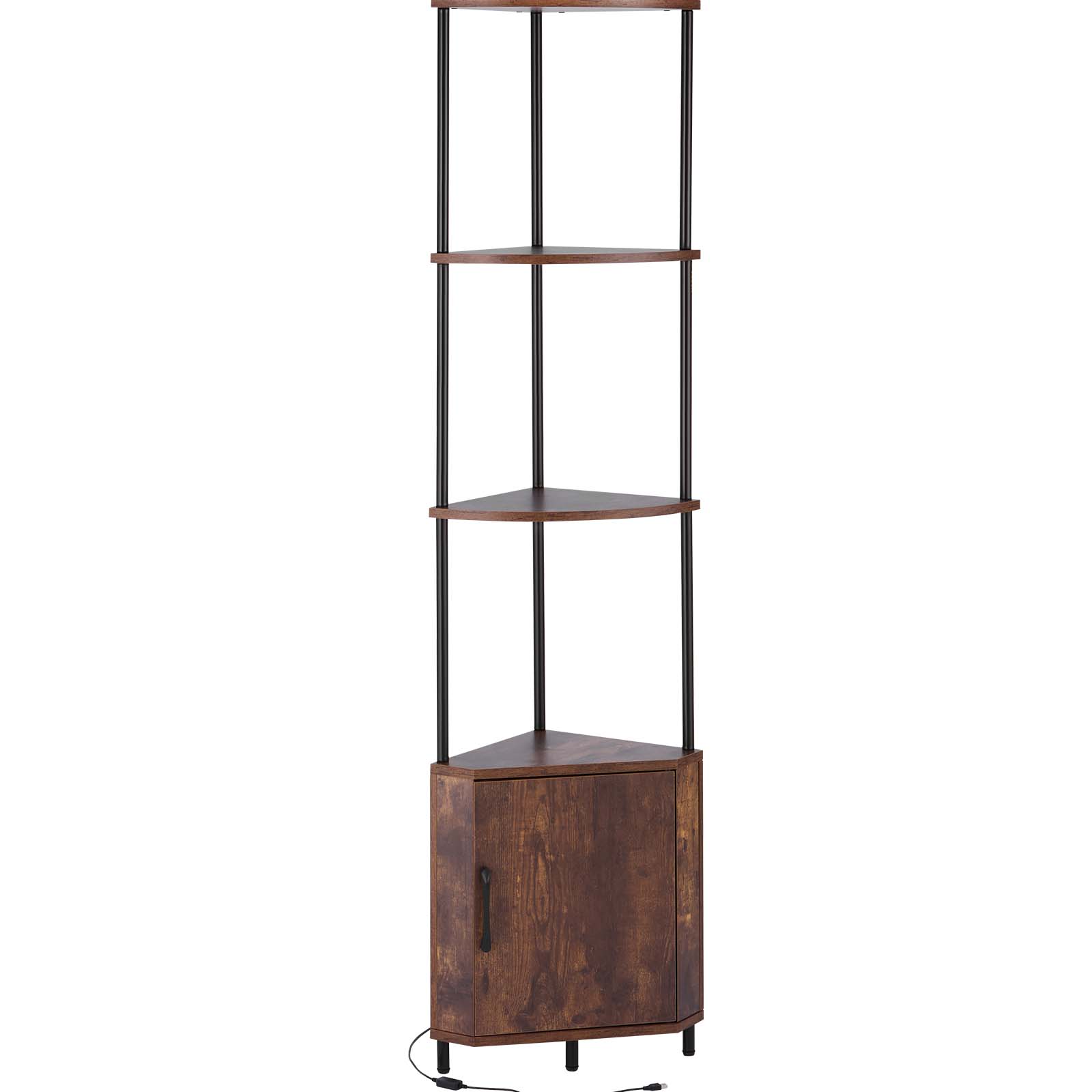 Alt View 5. VEVOR - 5 Tier Corner Shelf with LED Light, 65.4" Tall Corner Bookshelf with Storage Cabinet, Display Shelf - Brown.