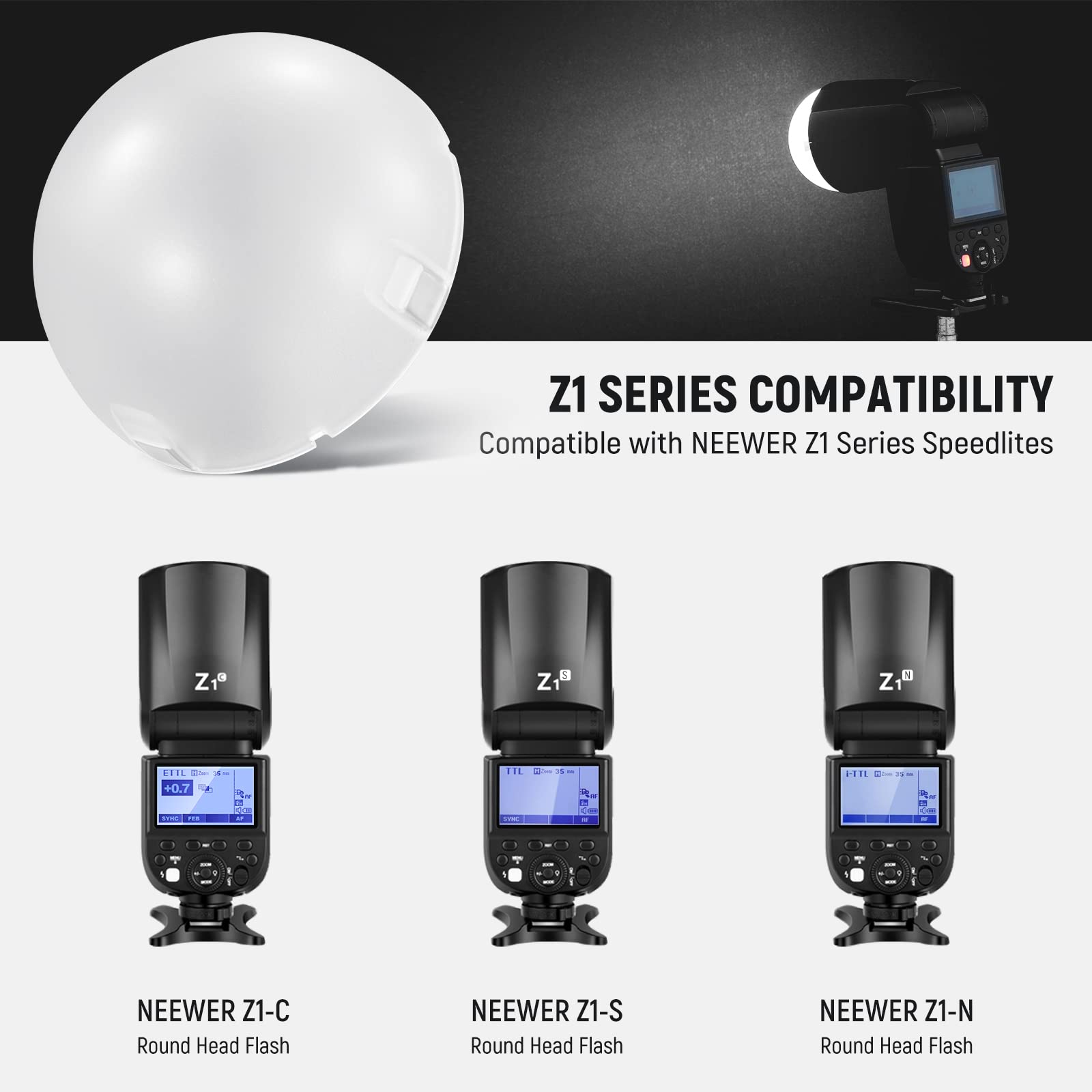 Neewer Magnetic Dome Diffuser for Round Flash Light Modifier for