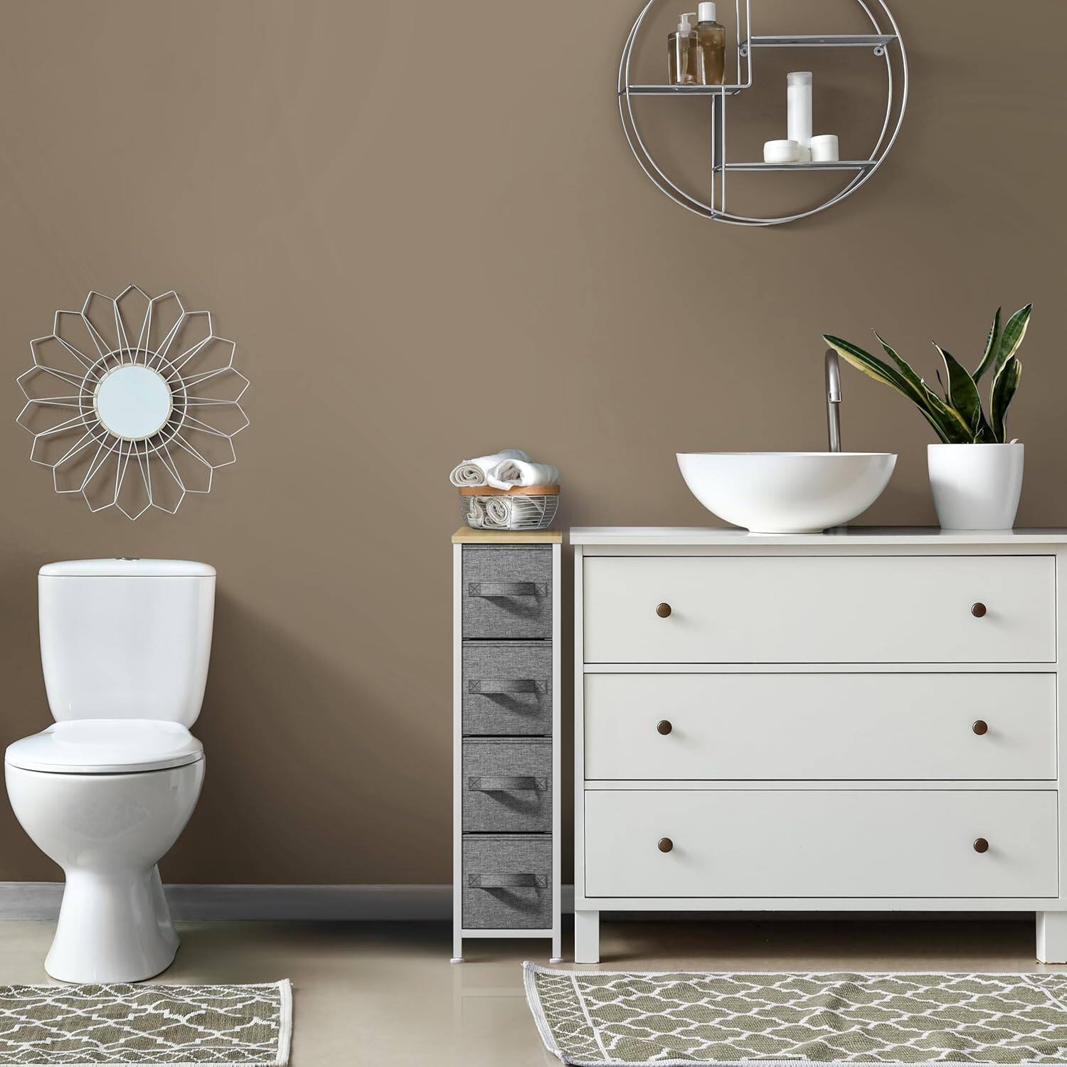 Left. Sorbus - Sorbus Narrow Dresser with 4 Drawers, Vertical Slim Storage Chest of Drawers with Steel Frame - Beige.