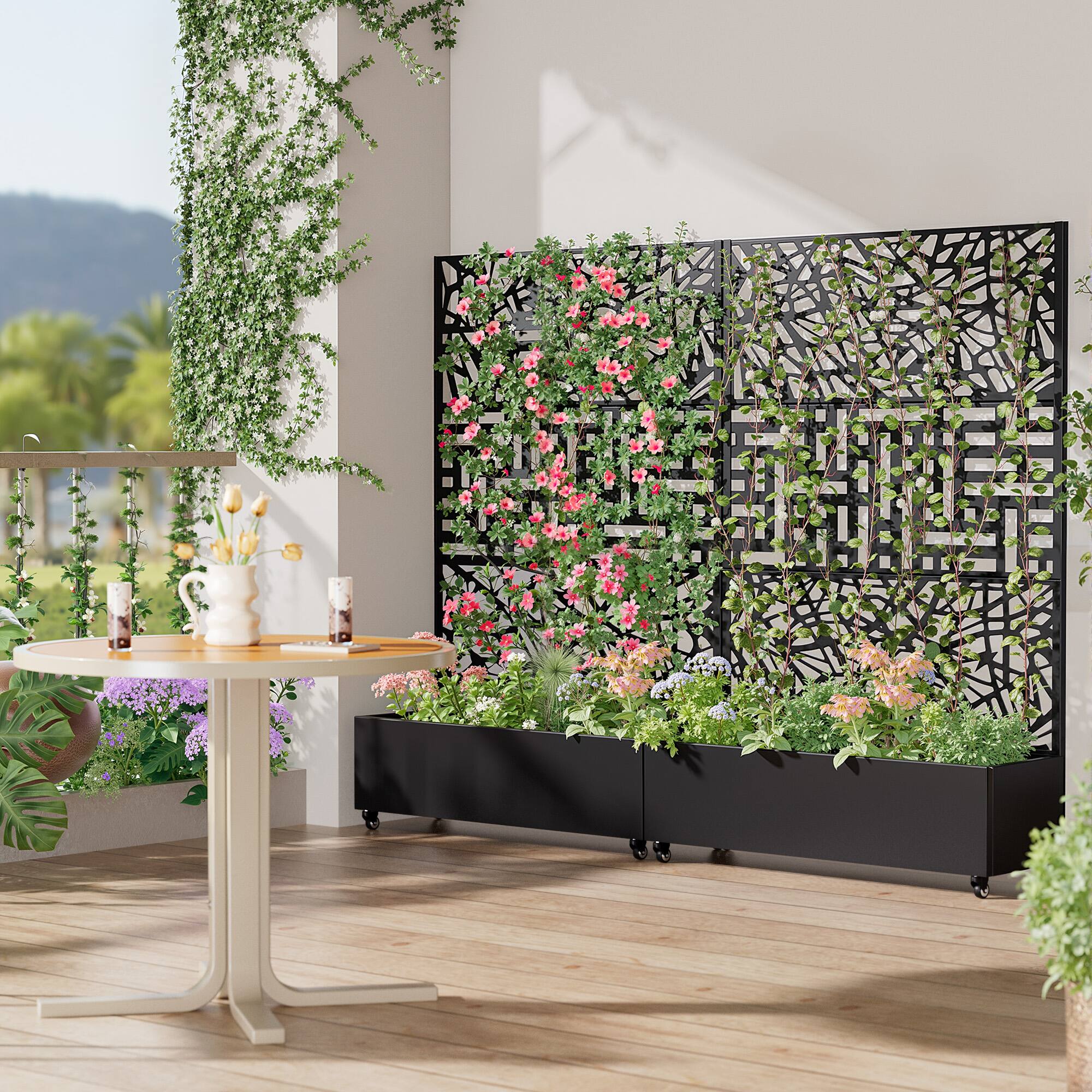 Alt View 3. PexFix - 72 in. H x 47 in. W Netllen Pattern Rectangle Metal Planter Box Raised Garden Beds with Trellis-Ideal for Balcony - Black.