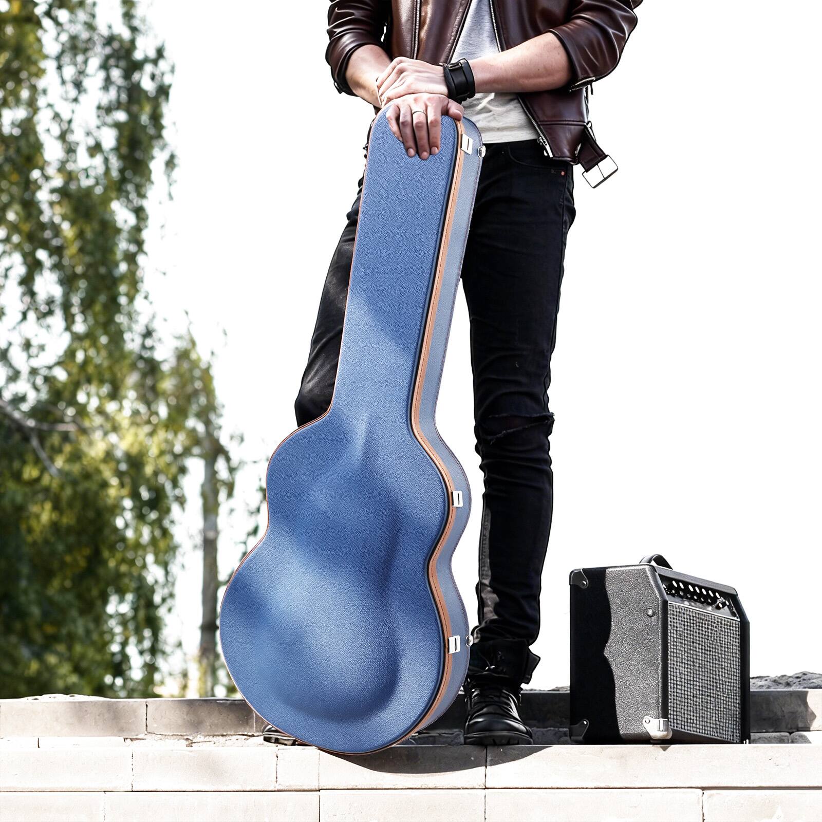 Left. Winado - Electric Guitar Hard Case, Wooden Hard-Shell 42-Inch Protective Carrying Case for 335-Style Semi-Hollow Guitar.