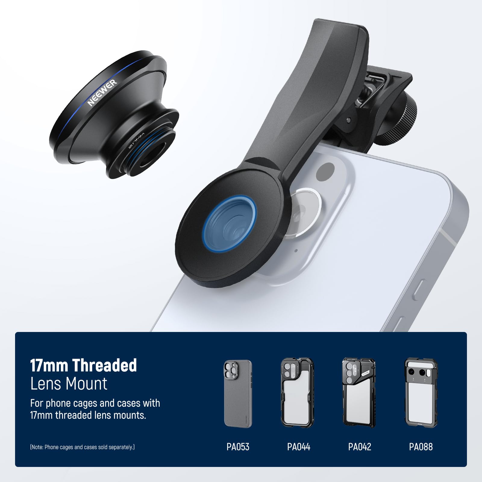 NEEWER 17mm Threaded Lens Mount For phone cages and cases with 17mm threaded lens mounts. : [Note: Phone cages and cases sold separately.] PA053 PA044 PA042 PA088