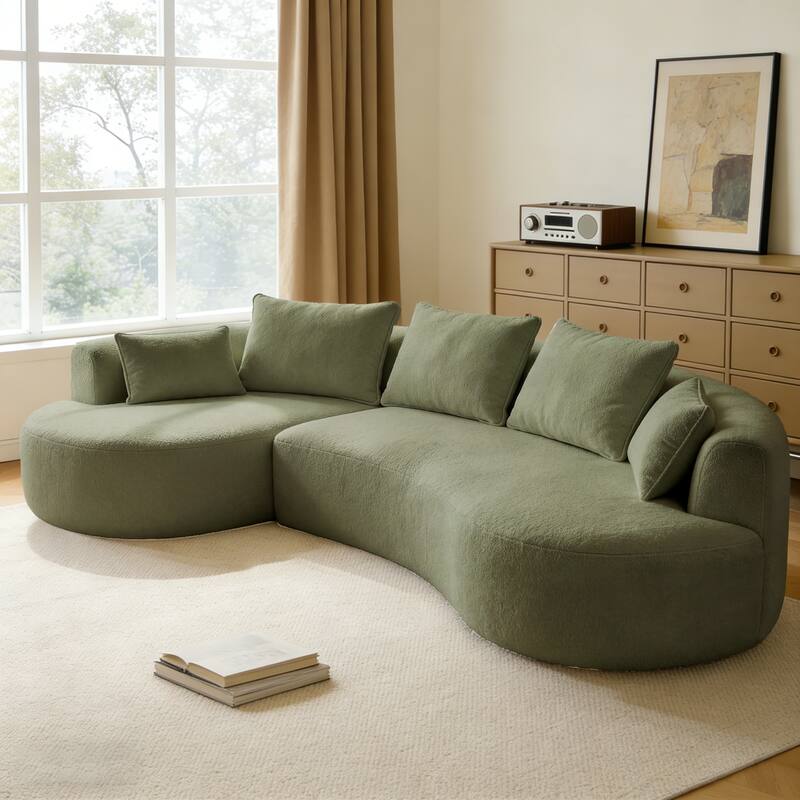 Dyonery - 122"Curved Modular Sectional Sofa,Comfy Couch with Chaise Lounge,with Deep Seat,lamb fleece Upholstered Seating - Green