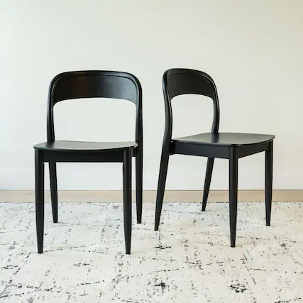 Front. Plank+Beam - Loar Dining Chair (2 pack), Black - Black.