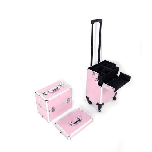 Alt View 5. Winado - 3 in 1 Rolling Makeup Train Case Large Cosmetic Trolley with 360° Rotation Wheels Professional for Nail Dresser Hairstyl - Light Pink.