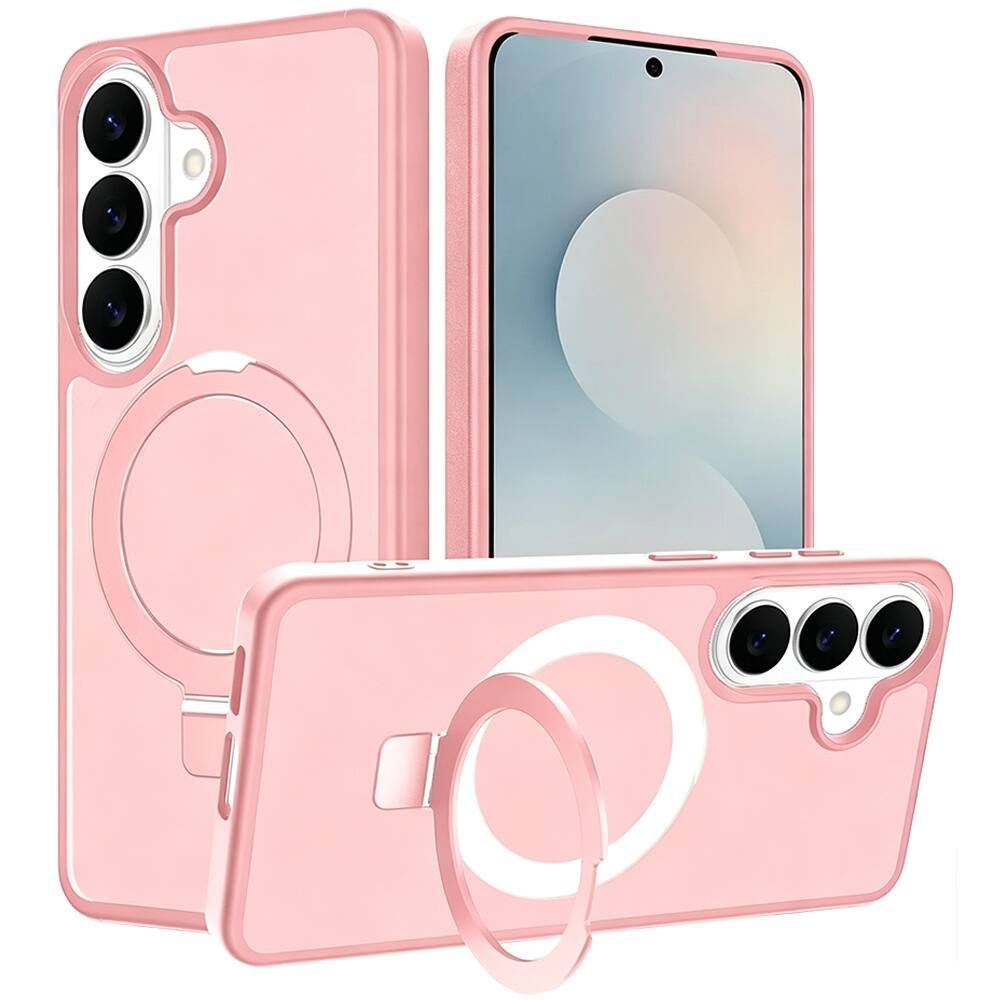 Front. Equipd - Case for Galaxy S25 FE (6.7"), MagSafe Compatible, Great Grip Feeling Shockproof Protective Cover w/ Magnetic Ring Stand - Light Pink.