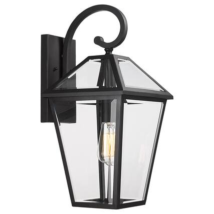 Front. TECH SAFARI - Outdoor Light Fixtures Wall Mount Waterproof Exterior Lanterns With Glass Outside Sconces Front Porch Light - Black - 1 PACK Large.