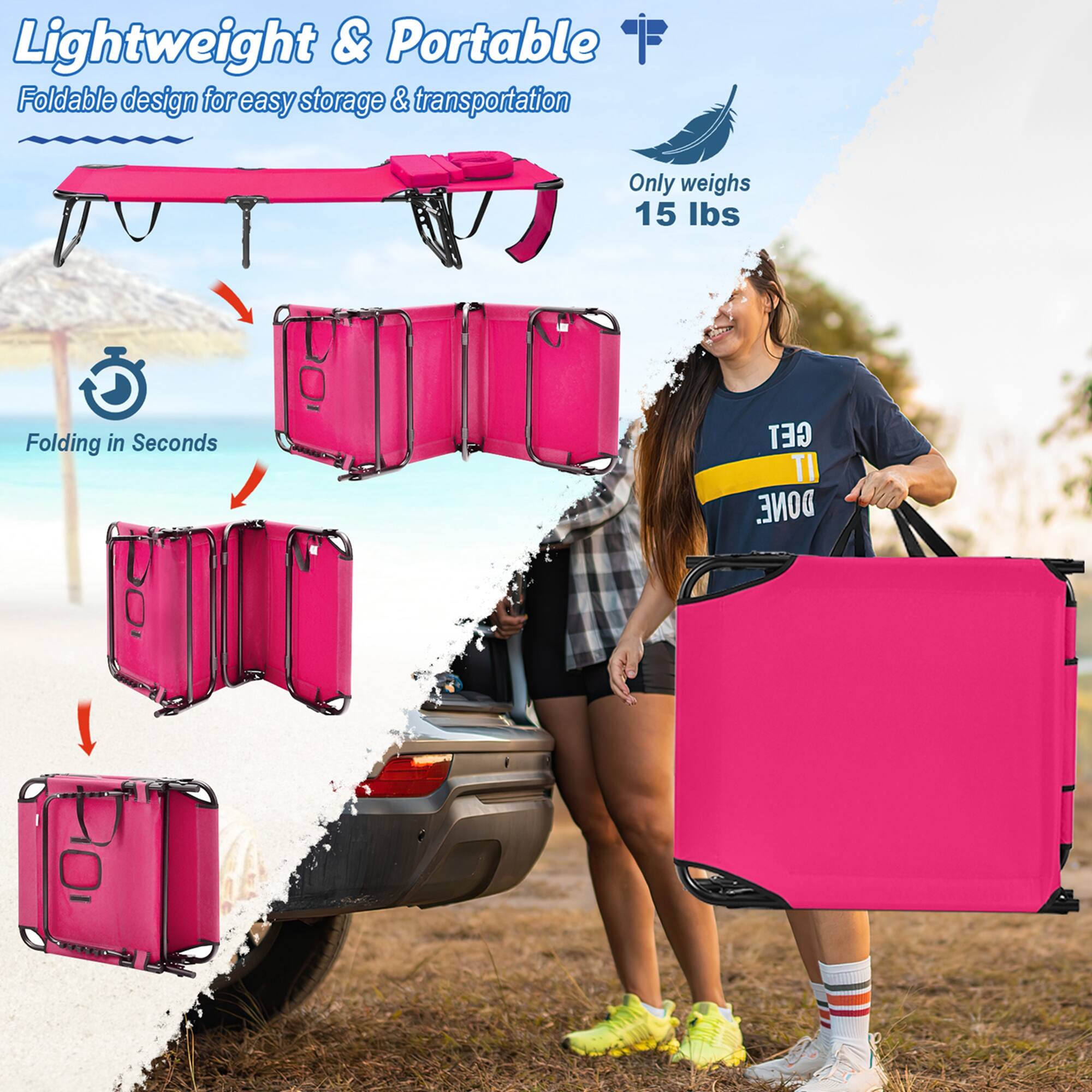 Lightweight & Portable, Foldable design for easy storage & transportation, Only weighs 15 lbs, Folding in Seconds