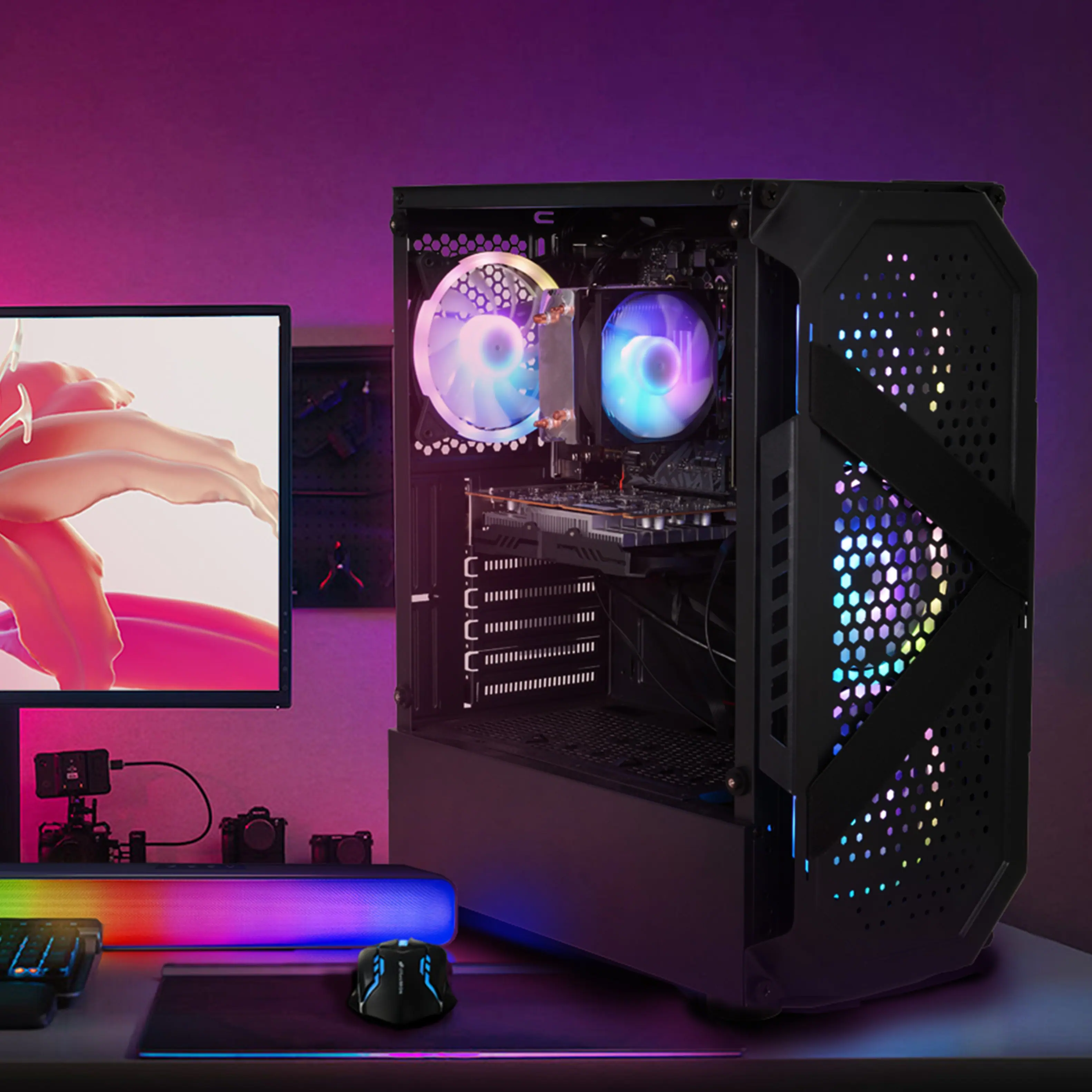 Alt View 1. STGAubron - STGAubron Gaming Desktop PC, AMD Ryzen 5 5500 up to 4.2Ghz, Radeon RX 6500 4G Graphics, 16GB DDR4 RAM, 512GB SSD, WIN11H - Black.