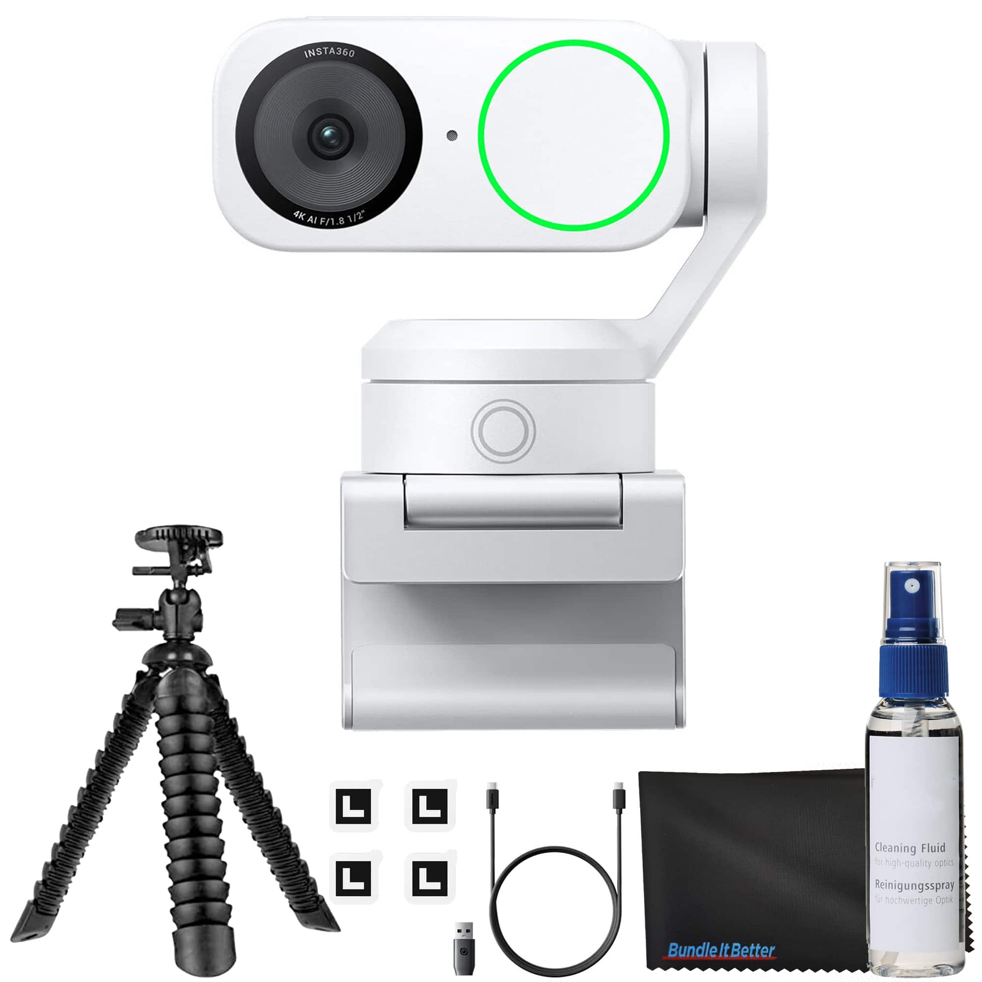 Insta360 - Link 2 - PTZ 4K Webcam for PC/Mac, 1/2" Sensor, AI Tracking, AI Noise-Canceling, Gesture Control Bundle - White