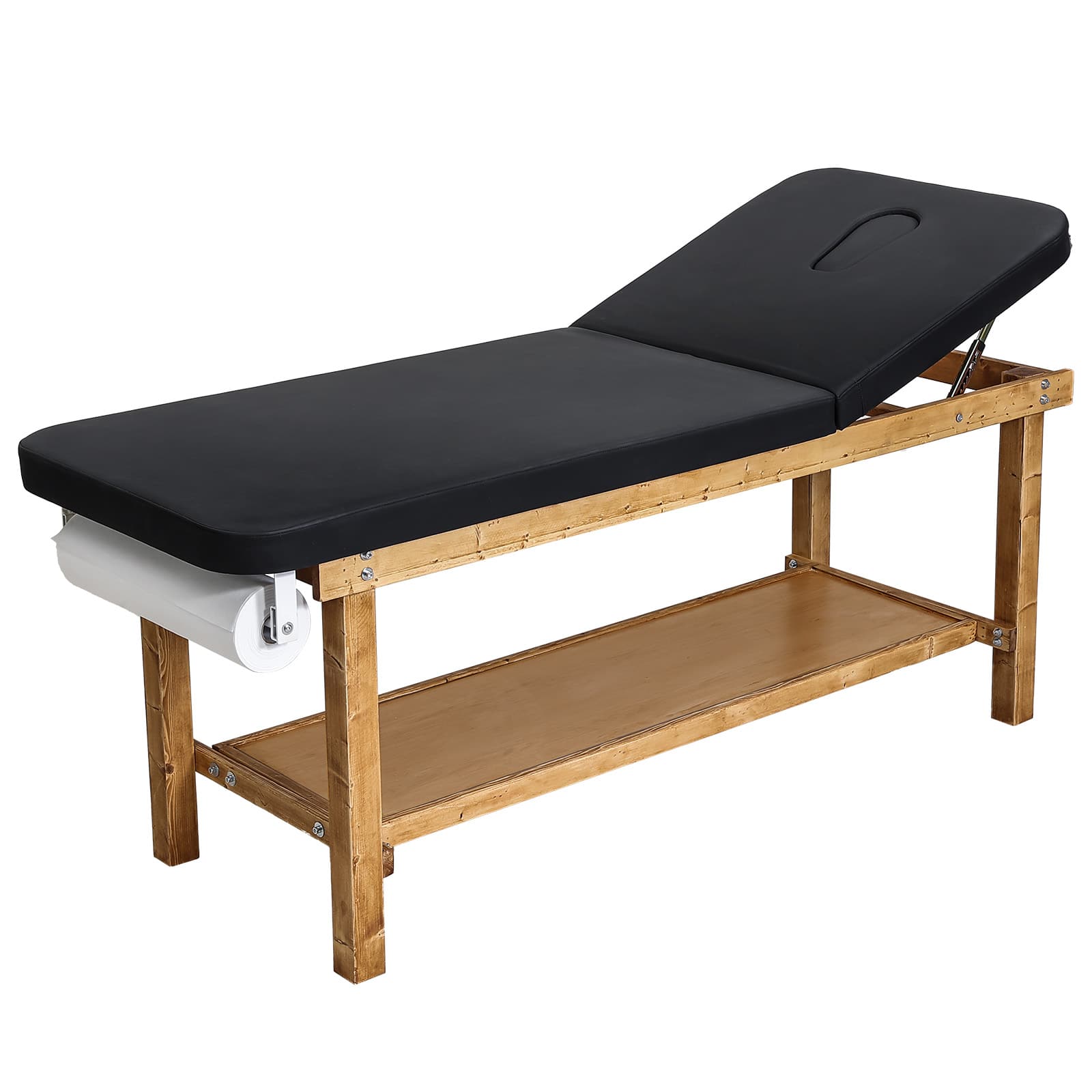 VEVOR - Medical Exam Table, Wooden Framed Medical Examination Bed, Physical Therapy Exam Table with Adjustable Backrest - Primary color, black