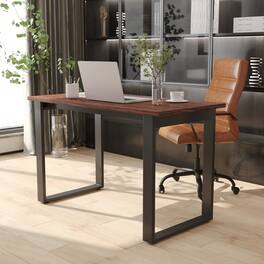 Emma + Oliver - Remy 48x24 Dining or Gaming Table with Double Sided Laminate Table Top and Heavy Duty U-Frame Steel Base - Walnut