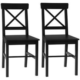 Homcom - Farmhouse Wooden Dining Chairs Set of 2 with Cross Back - Black