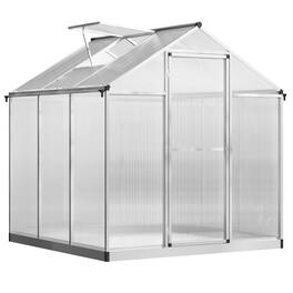Outsunny - 6' x 6' Greenhouse for Outdoors, Polycarbonate Greenhouse with Rain Gutter and Roof Vent