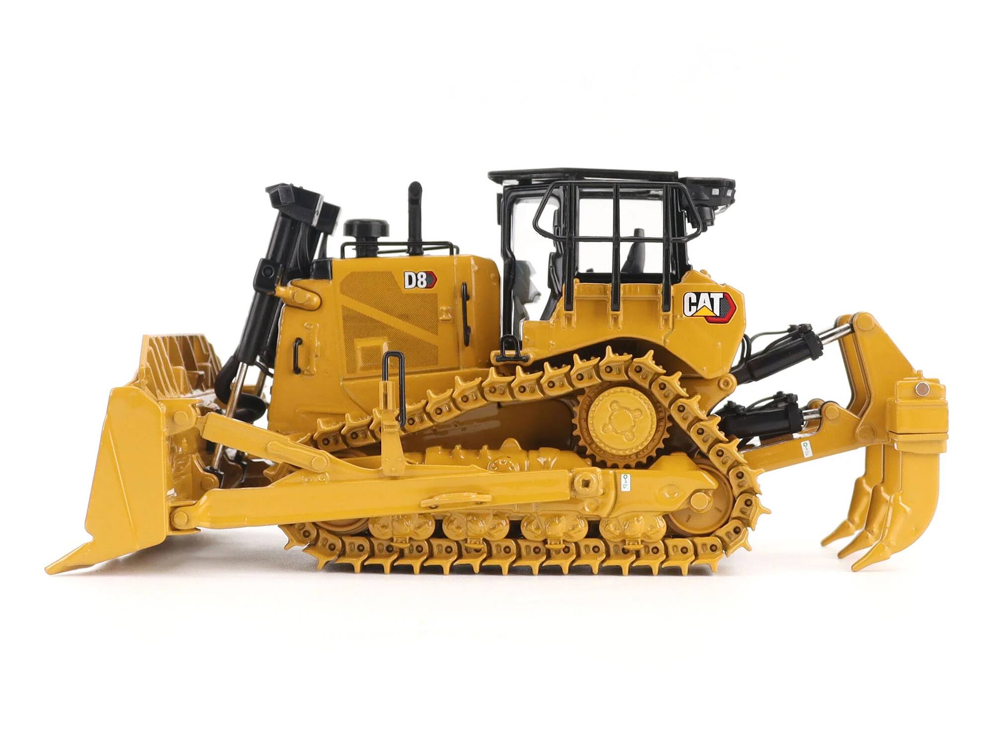 Angle. Diecast Masters - CAT Caterpillar D8 Track-Type Dozer (Standard Configuration) Yellow "High Line" Series  1/50 Diecast - Yellow .