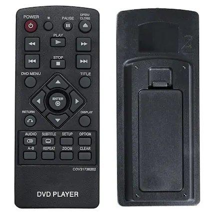 POWER * OPEN/ PAUSE CLOSE PLAY STOP DVD MENU TITLE ENTER RETURN DISPLAY AUDIO SUBTITLE SETUP OPTION A-B REPEAT ZOOM CLEAR COV31736202 DVD PLAYER