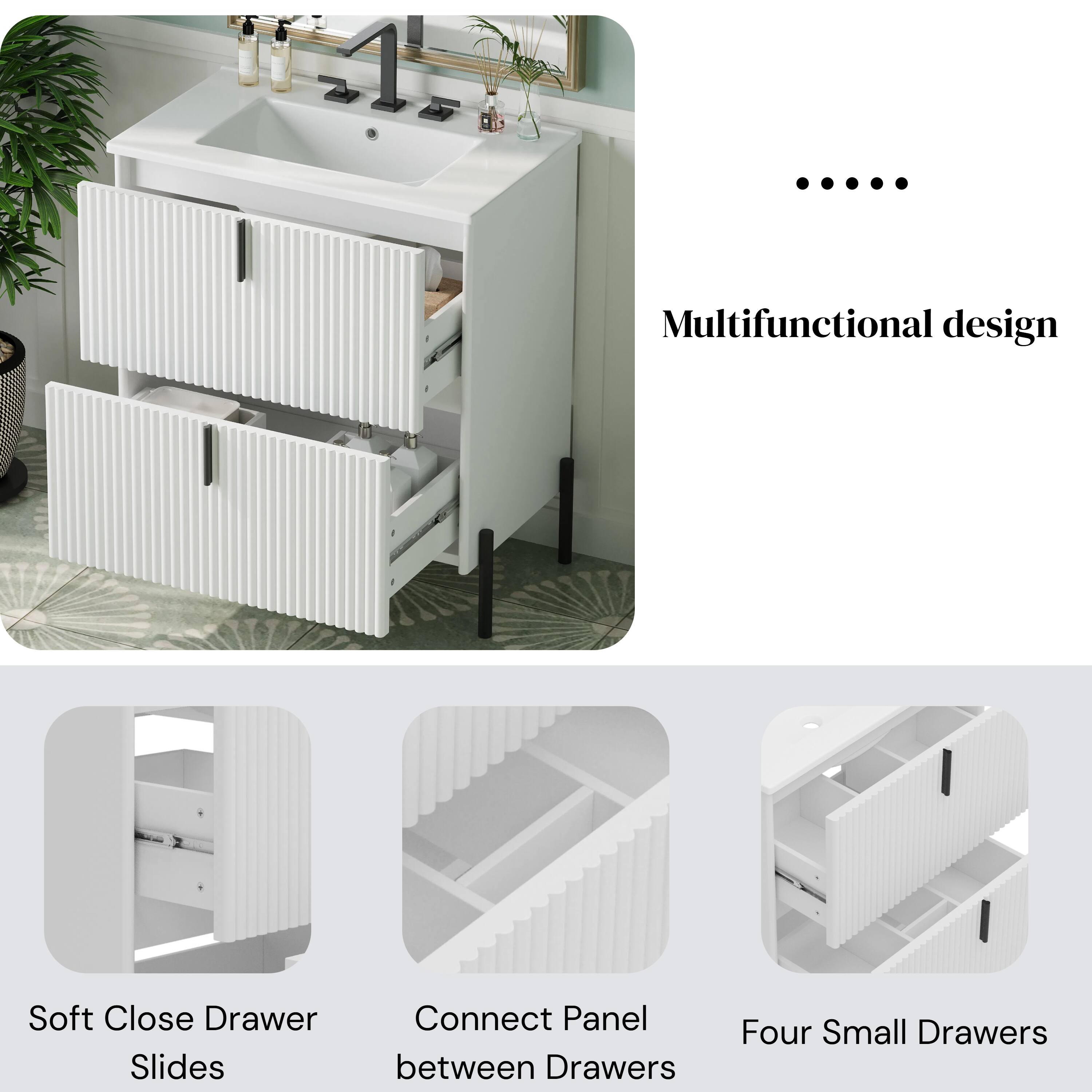 Multifunctional design

- Soft Close Drawer Slides
- Connect Panel between Drawers
- Four Small Drawers