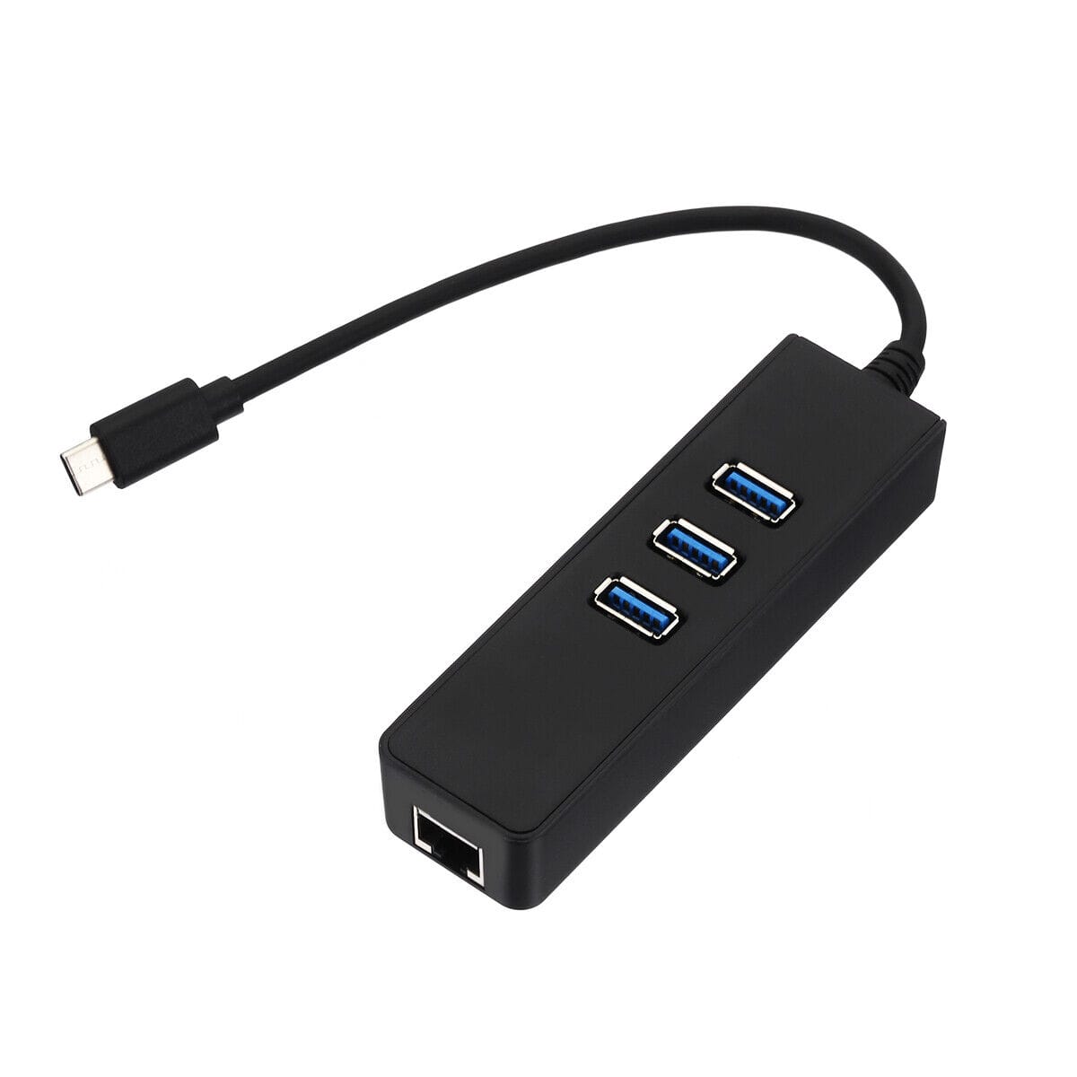 Sanoxy - USB-C USB 3.1 Type-C Male to 3-Port USB 3.0 Hub RJ45 Gigabit Ethernet Adapter - Black